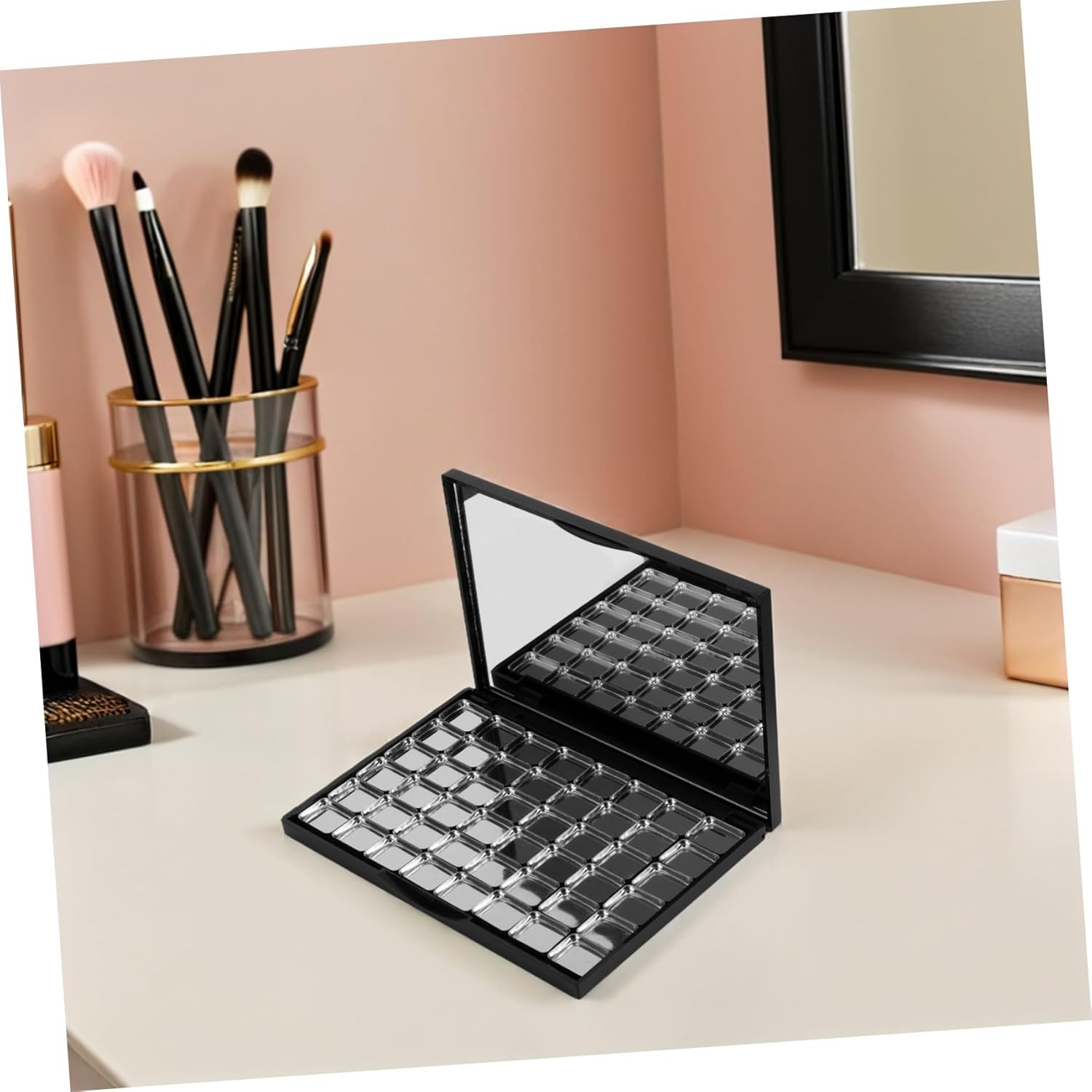 CHICAMPERA 48Pcs Empty Magnetic Eyeshadow Palette with Mirror Refillable Makeup Organizer for Eyeshadow and Blush Powder Includes Metal Pans Travel Friendly Cosmetic Storage Case