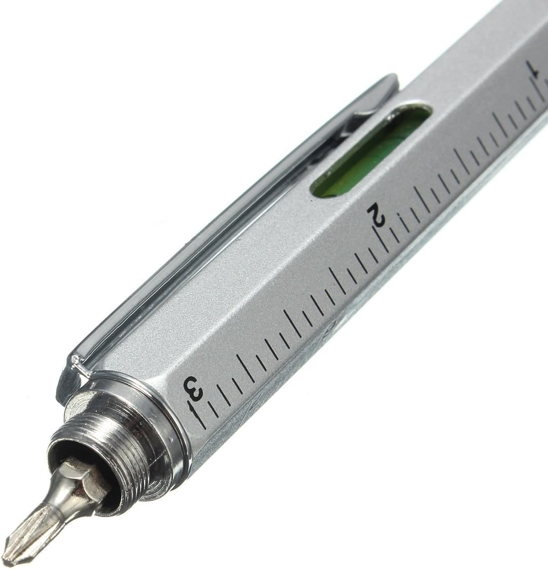 6 in 1 Tech Tool Pen with Ruler, Ballpoint Pen, Levelgauge, Stylus and 2 Screwdriver, Sturdy Aluminum Multifunction Tools Pen for Smartphones and Tablets (Silver) image number 3
