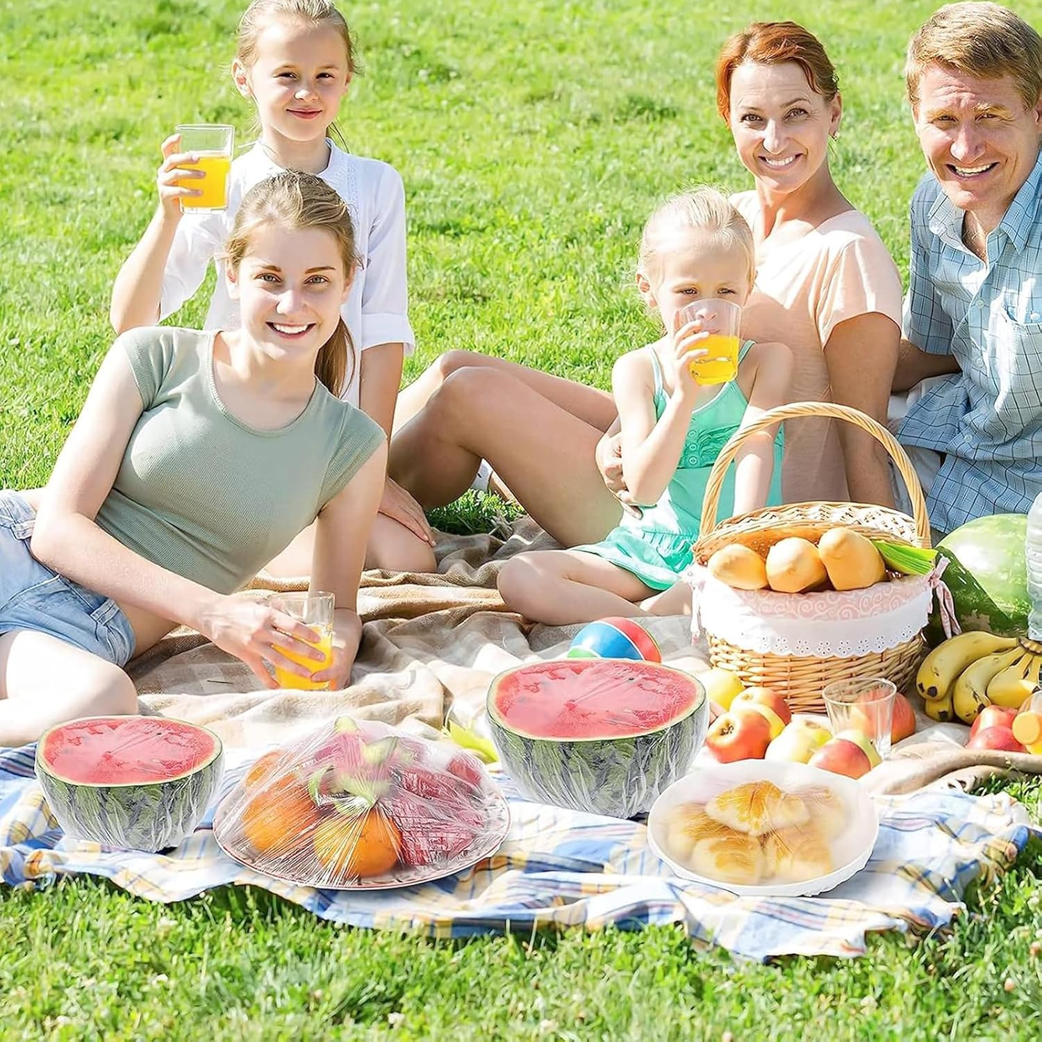 200 Pcs Elastic Food Storage Covers Clear Plastic Wrap Bowl Covers & 5 Pairs of Disposable Gloves Alternative to Foil for Outdoor Picnic for Restaurant Picnic image number 3