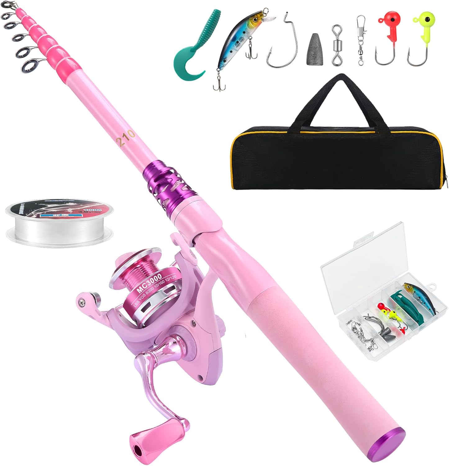 Telescopic Fishing Rod Kit, Carbon Fiber Fishing Pole and Reel Combos with Spinning Reel, Fishing Gears and Travel Bag for Saltwater Freshwater