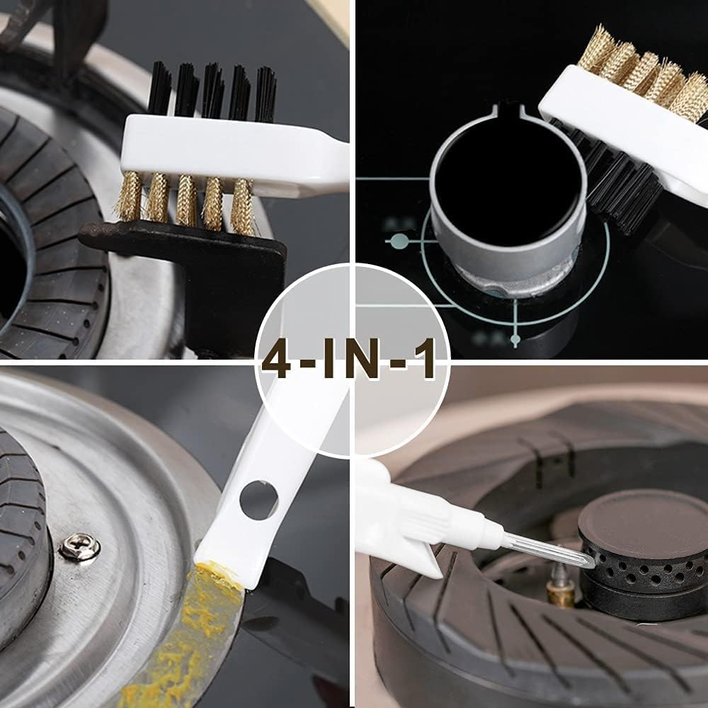 Kitchen Cleaning Scrub Brush - Deep Gas Stove Brass Wire Brushes with Stiff Bristles & Cooktop Scraper, Scrubber for Range Hood Grease Grime, Rust Cleaner for Pot Pan (White, 19 * 2 * 4.5CM) image number 5