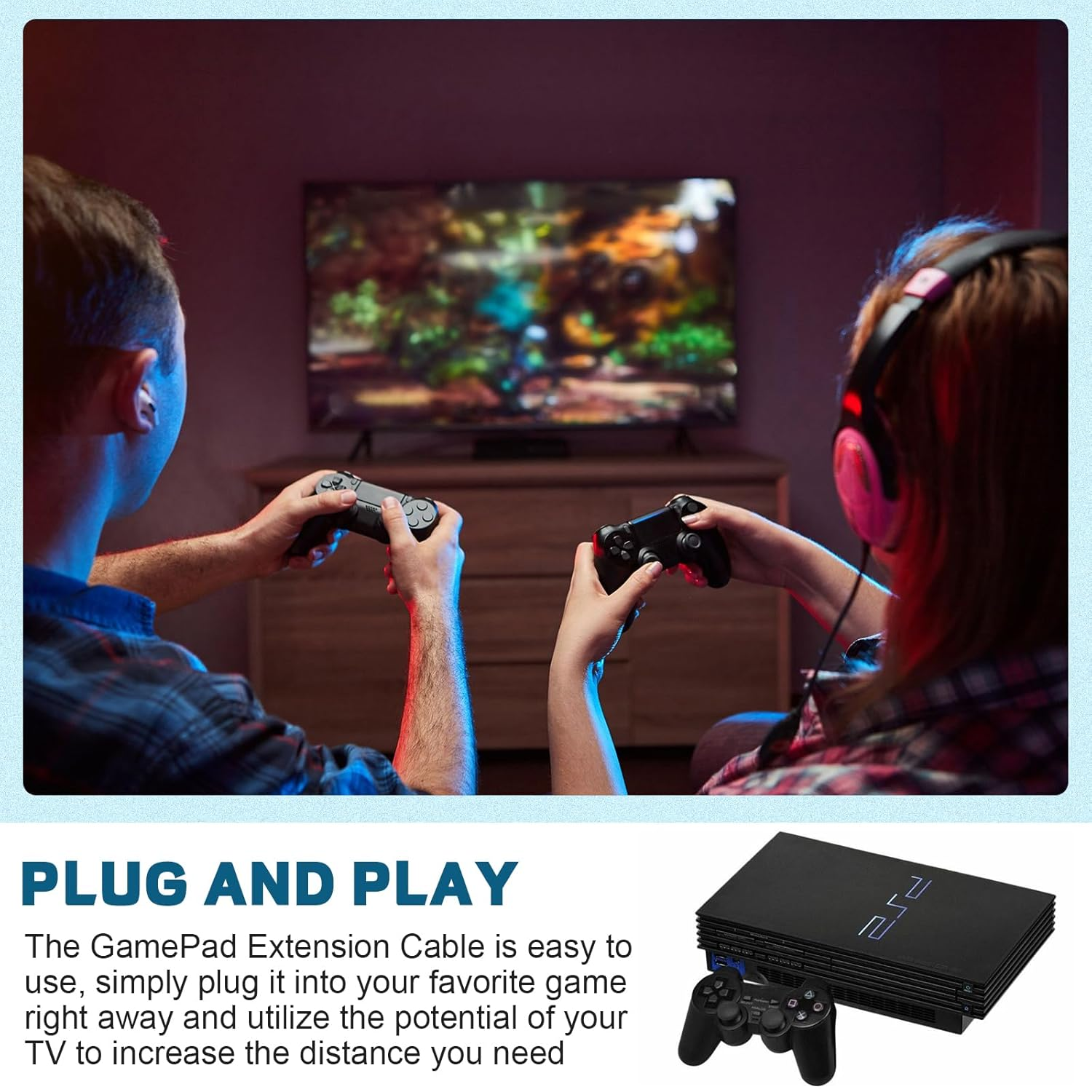 Zosvoses PS2 Extension Cable Compatible with Sony Playstation 1, Playstation 2 Game Console Replacement Extension Cord, 6Ft image number 2