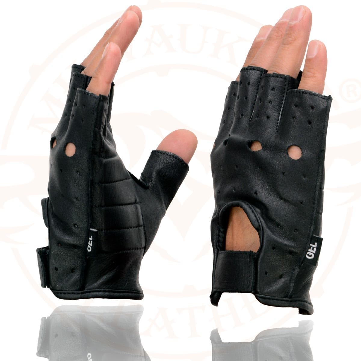 Milwaukee Leather SH195 Men'S 'Open Knuckles' Black Leather Fingerless Gloves with Gel Palm - Medium image number 1