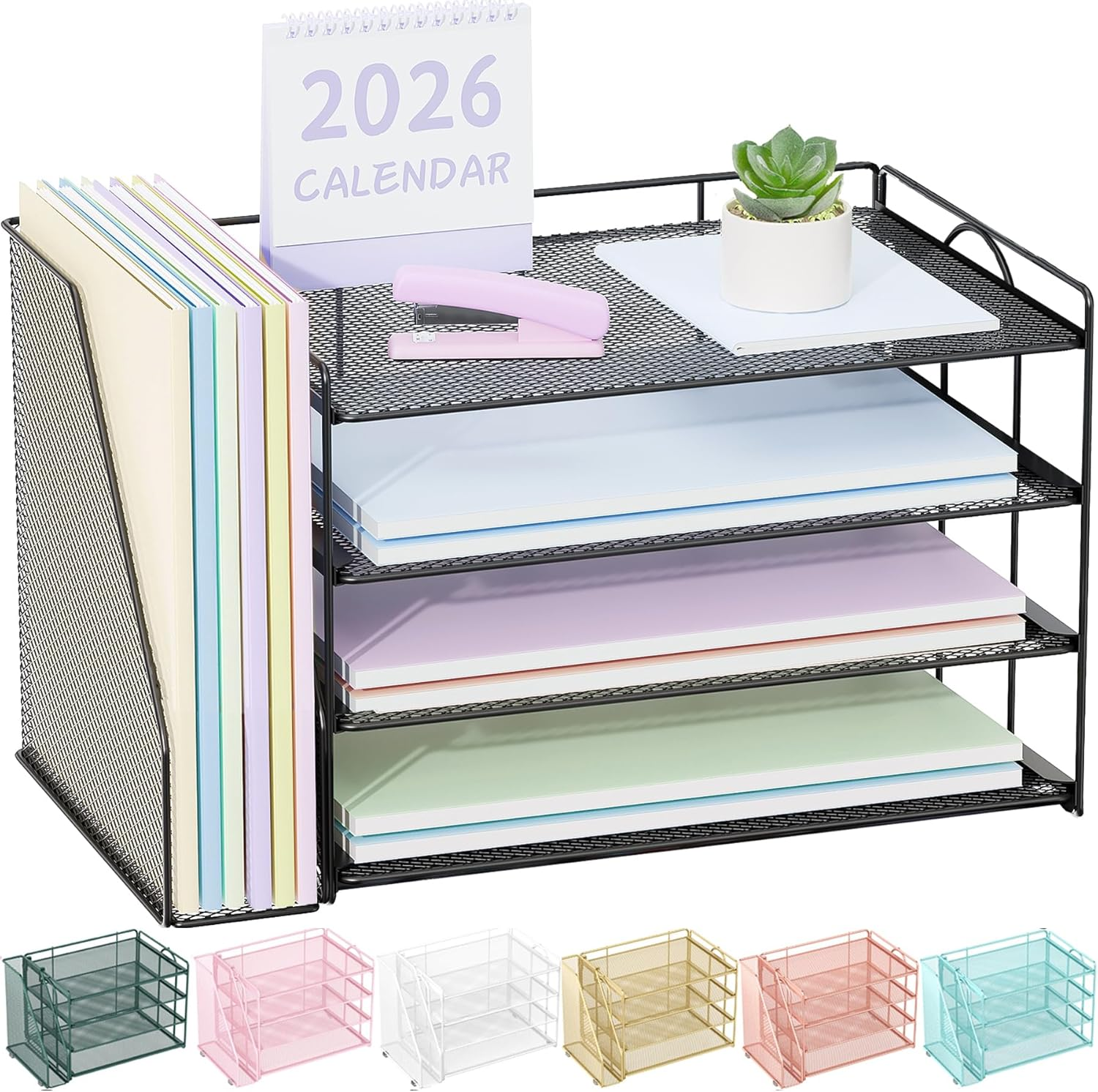 Spacrea Desk Organizers and Accessories, Paper Organizer for Desk with File Organizer, Desk Accessories & Workspace Organizers for Catalog & Reference Racks (Black) image number 6