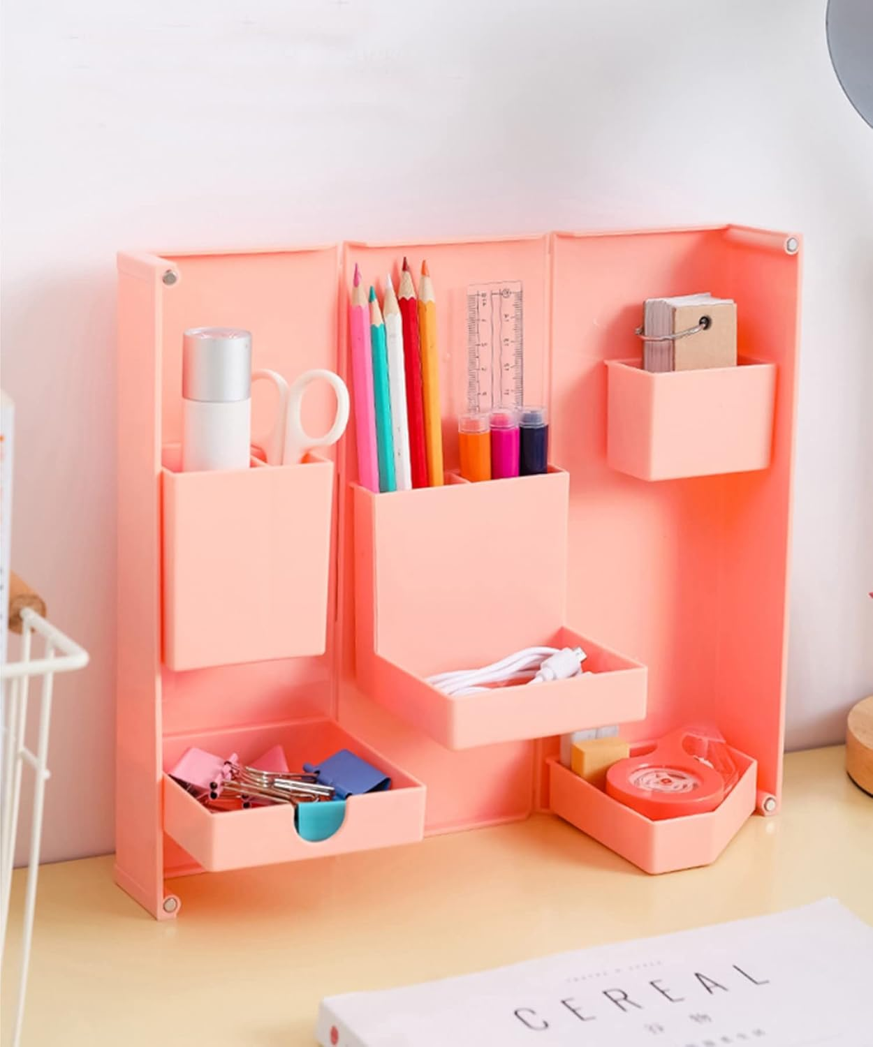 Mini Storage Box Large Capacity Cosmetic Box Cute Stylish Desktop Accessory Storage Korea (PINK) - Blue image number 7