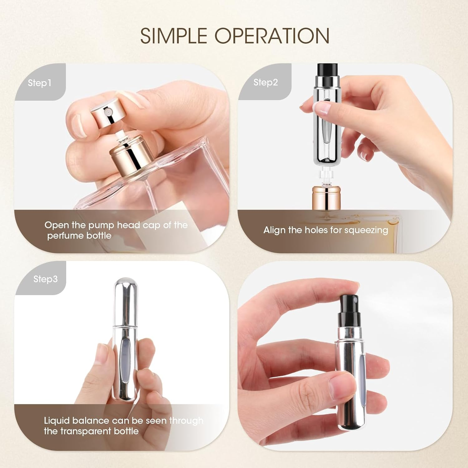 6 Pcs Perfume Bottle Travel Refillable, 5Ml Mini Atomizer, Portable Spray Pump Case, Compact Lightweight for Daily Use (Black & Sliver) image number 2