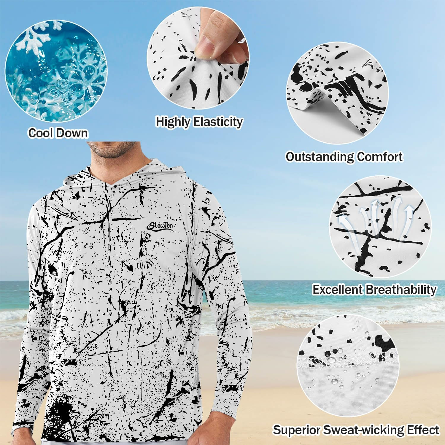 WOTOW Men'S Sun Protection Hoodie Shirt, UPF 50+ Soft Long Sleeve Fishing Shirts, UV Protection Quick Dry Lightweight Rash Guards for Hiking Running Camping Fishing image number 2