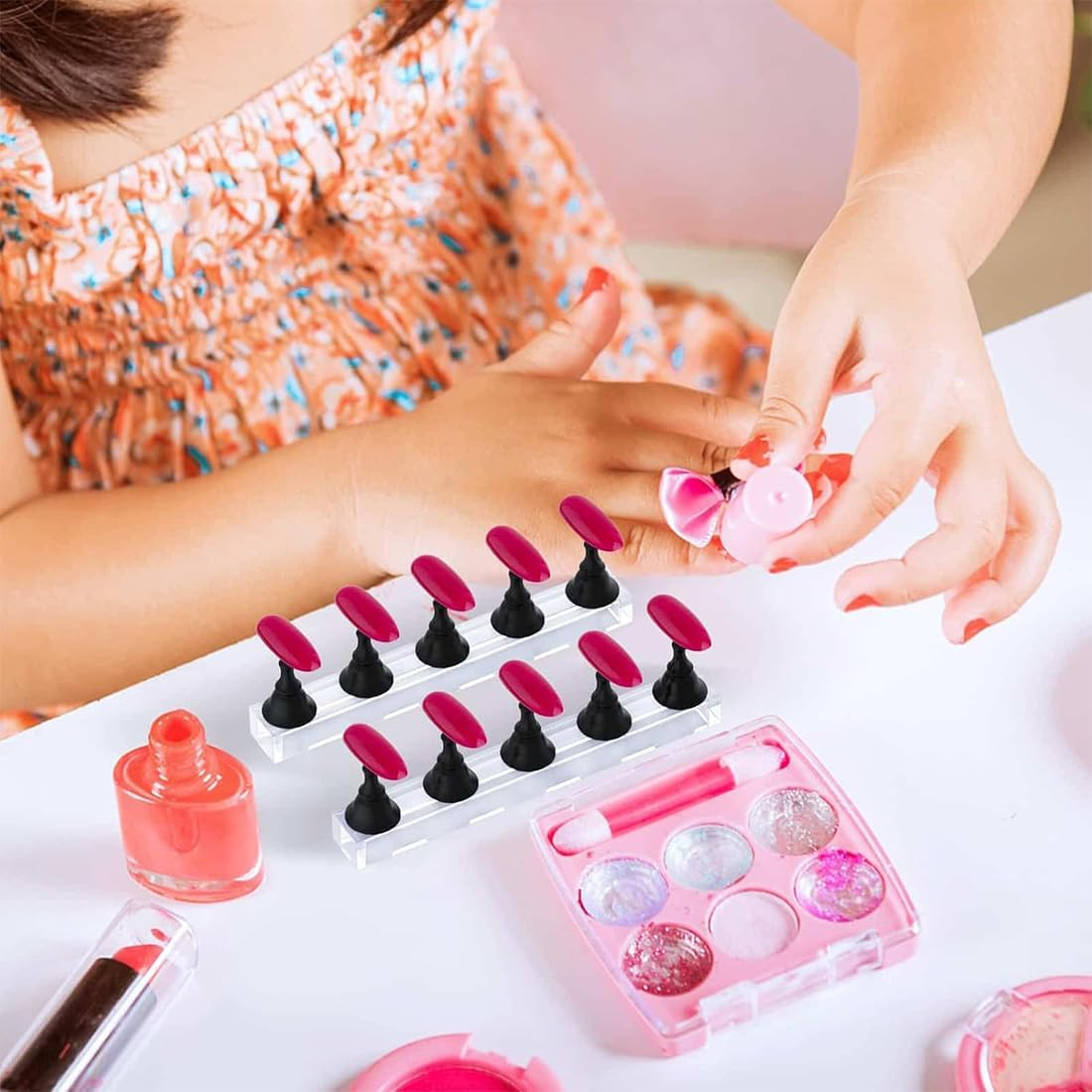 2 Sets Magnetic Nail Tips Holder, Acrylic Nail Stand, Acrylic Nail Art Practice Stand, Nail Practice Stand with Adhesive Clay for DIY Nail Art Stand, False Nail Tip, Manicure Tool image number 2