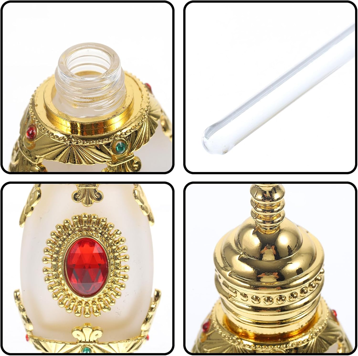 HINTRMENT Vintage Style Perfume Bottle Red Stone Essential Oil Container Refillable Middle Eastern Fragrance Storage Bottle for Anointing Oil and Travel Use image number 1