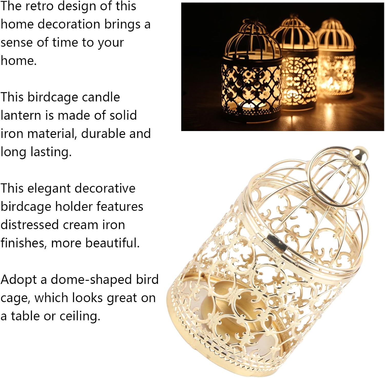 Candle Holder Vintage Iron Birdcage Lantern Candlestick for Home Events Weddings Decorations 14.8 X 7.8Cm (A Type Gold) image number 1