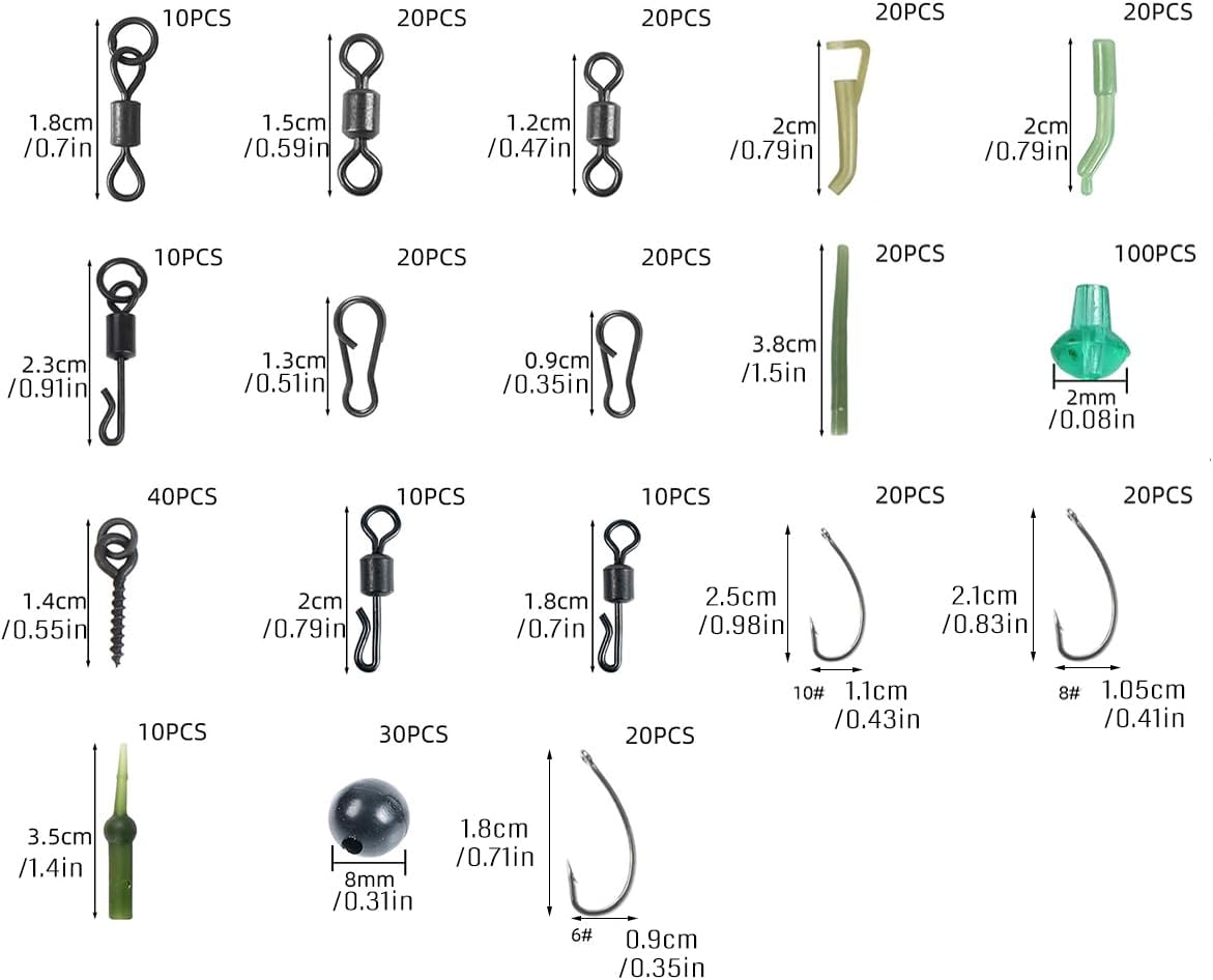 AIMALL 420 Pieces European Carp Fishing Accessories Kit with Hooks, Bean Stoppers, Swivels, and Fishing Gear for Hooking, Rigging, and Tackle Organization image number 6