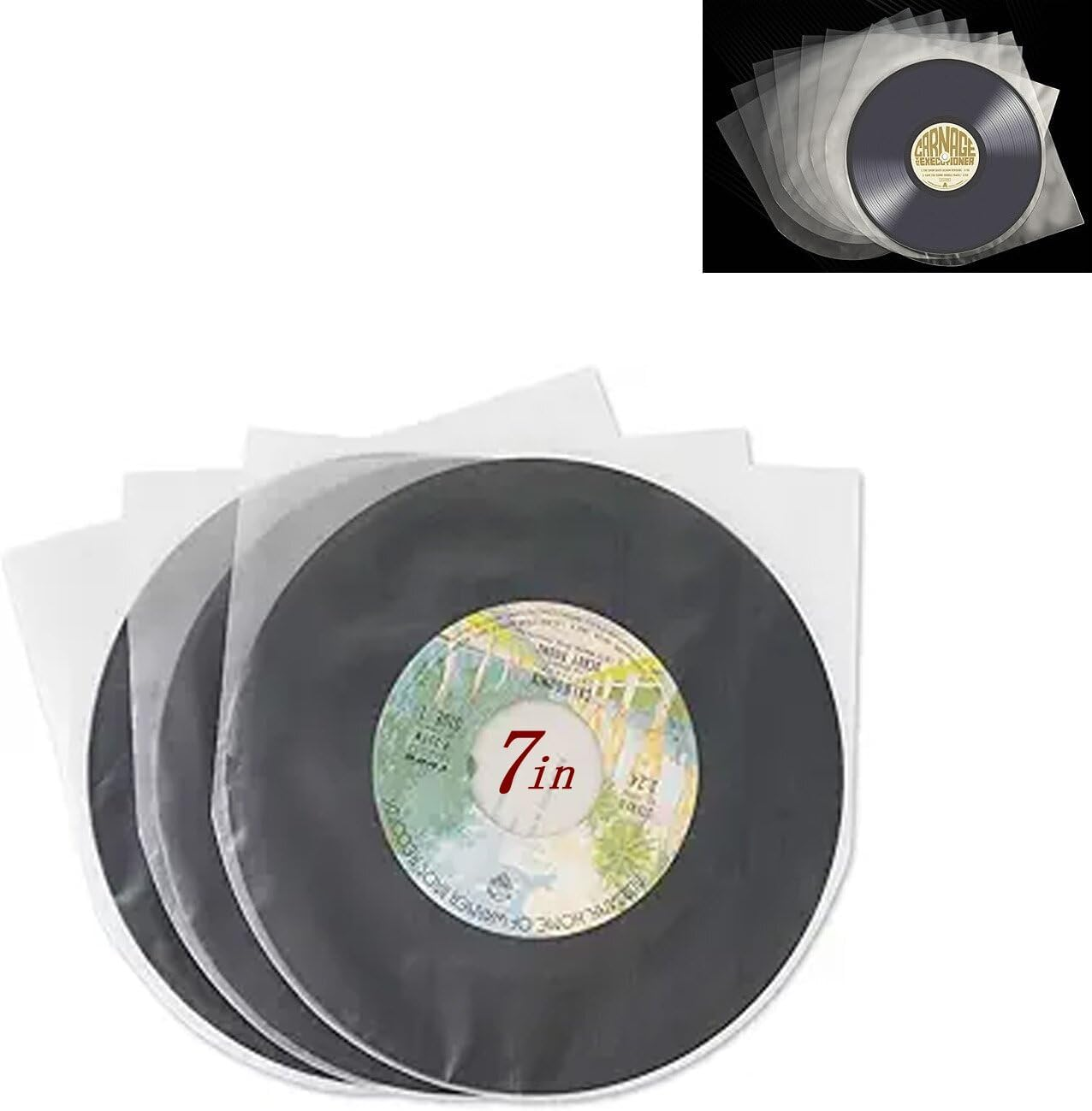 Hysgscwd 50Pcs 7In Vinyl Record Inner Sleeves, Plastic Anti-Static Inner Vinyl Protective Sleeves, round Bottom Protective Sleeves EP Vinyl Records, Translucent Record Cover Sleeves for Album Storage image number 5