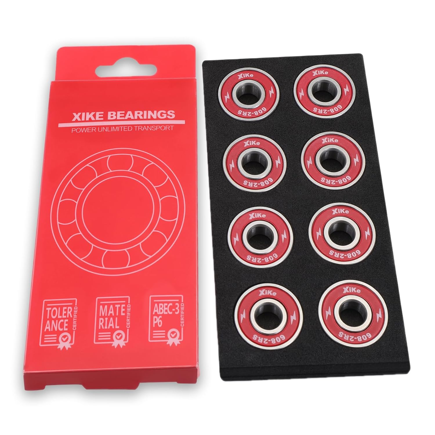 Xike 8 Pcs 608-2RS Skateboard Bearings 8X22X7Mm High Speed Smooth and Durable, Replace for Inline Skates Longboards Rollerblades Etc. (Red) image number 6