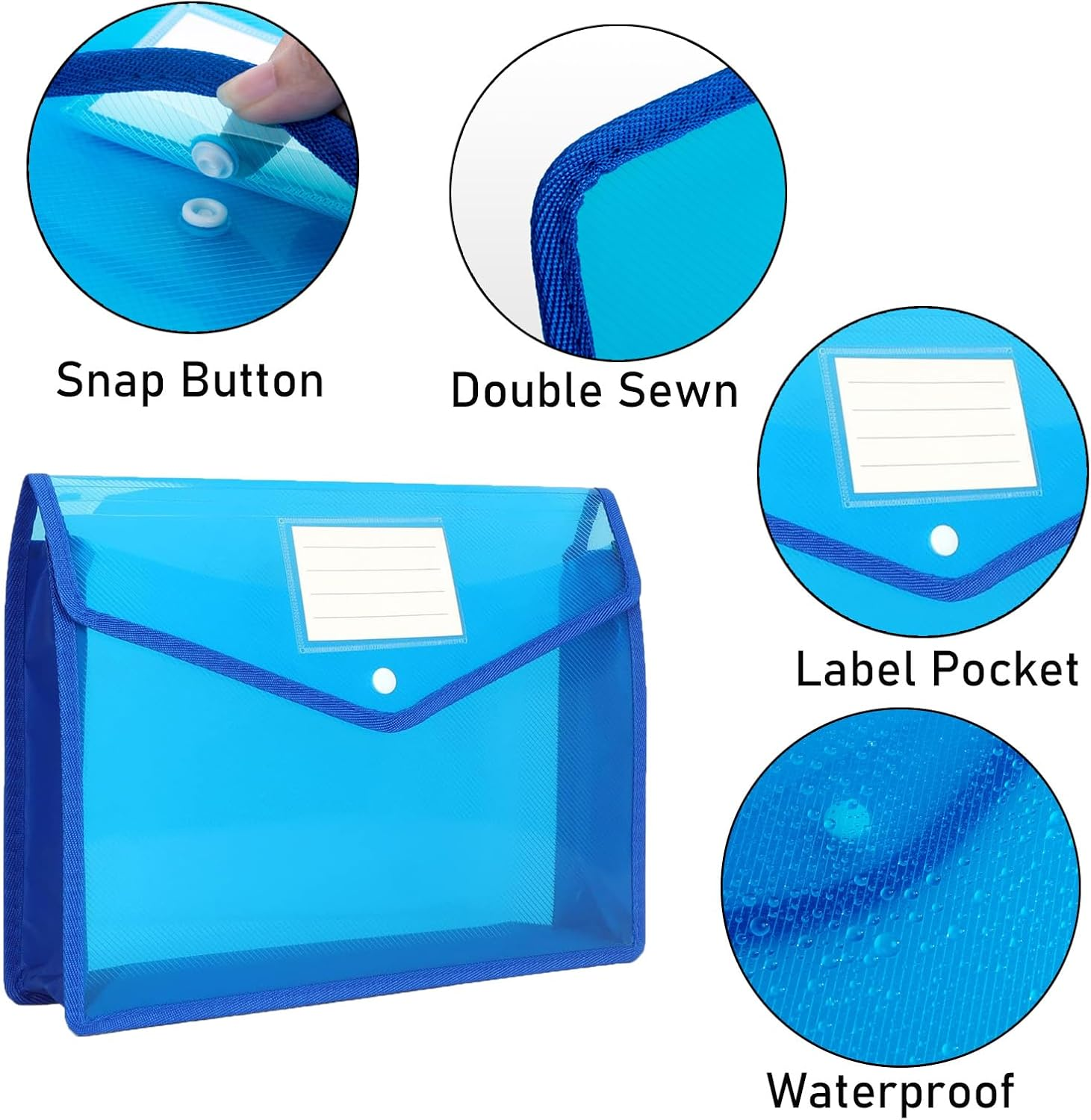 Igolife Plastic File Folder, 9 Pcs Large-Capacity Poly Envelope Expanding File Wallet Document Folder A4 Accordion File Pouch with Label Pocket and Snap Button for School Home Work Office Organization image number 4