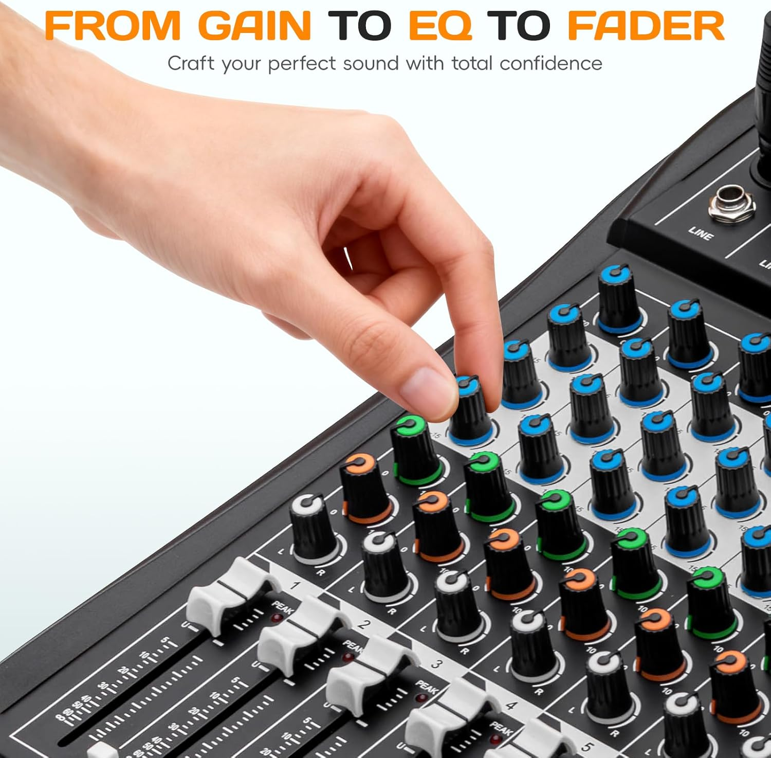 XTUGA CT80 8 Channel Audio Mixer for PC Recording Professional Sound Board Built-In Digital Effect Studio Mixer with 48V Phantom Power RCA Input Output Mp3Bluetooth EQ image number 5