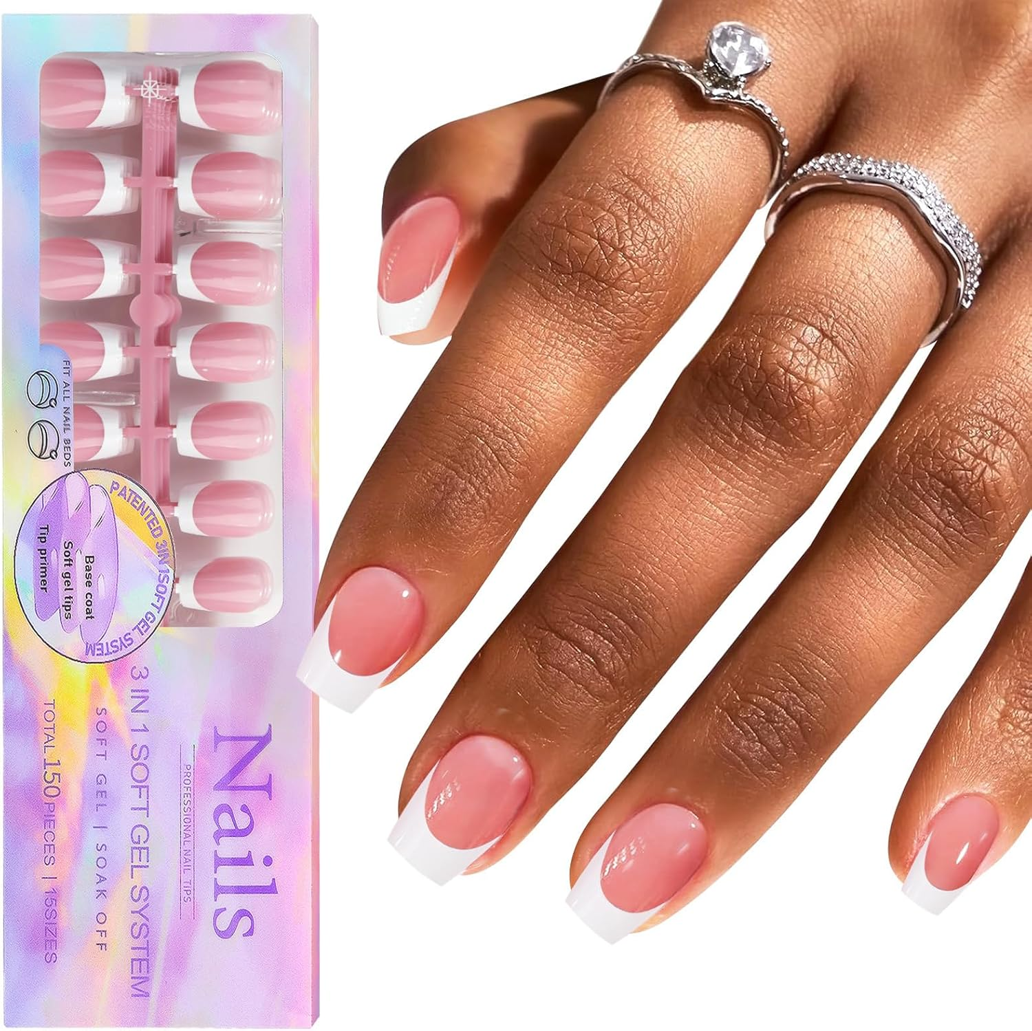 Nail Tips Set, 150 PCS Nail Tips for Acrylic Nails, Full Cover French Ballerina Nail Tips Fake Nails, Soft Gel Fake Nails Tips, Soak off Fake Nail for Nail Tips Art Salons and Home DIY, 021 image number 2