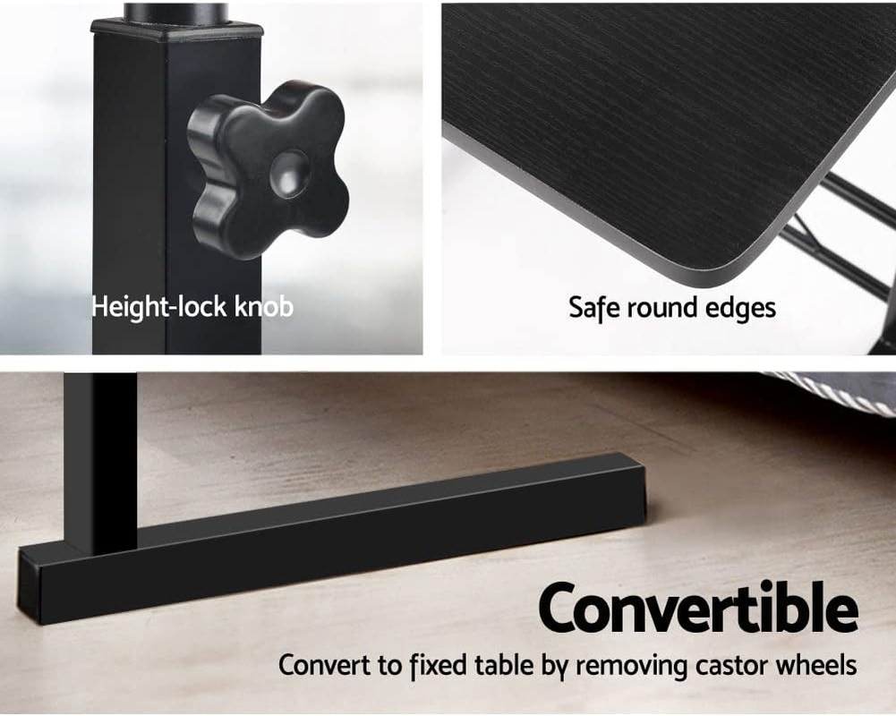 Artiss Laptop Table, Adjustable Stand Desk Desktop Computer Standing Study Desks Bed Side Tables Home Office Travel Studio Furniture, Portable Wooden 360&deg; Rotating Lockable Caster Wheels Black - Adjustable Desk 2 Black image number 4