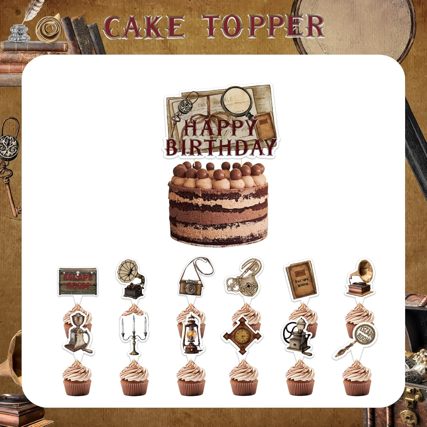 25 Pcs Escape Room Cake Topper Cupcake Toppers Escape Room Cake Decorations for Escape Room Birthday Party Decorations Mystery Escape Room Party Supplies image number 5