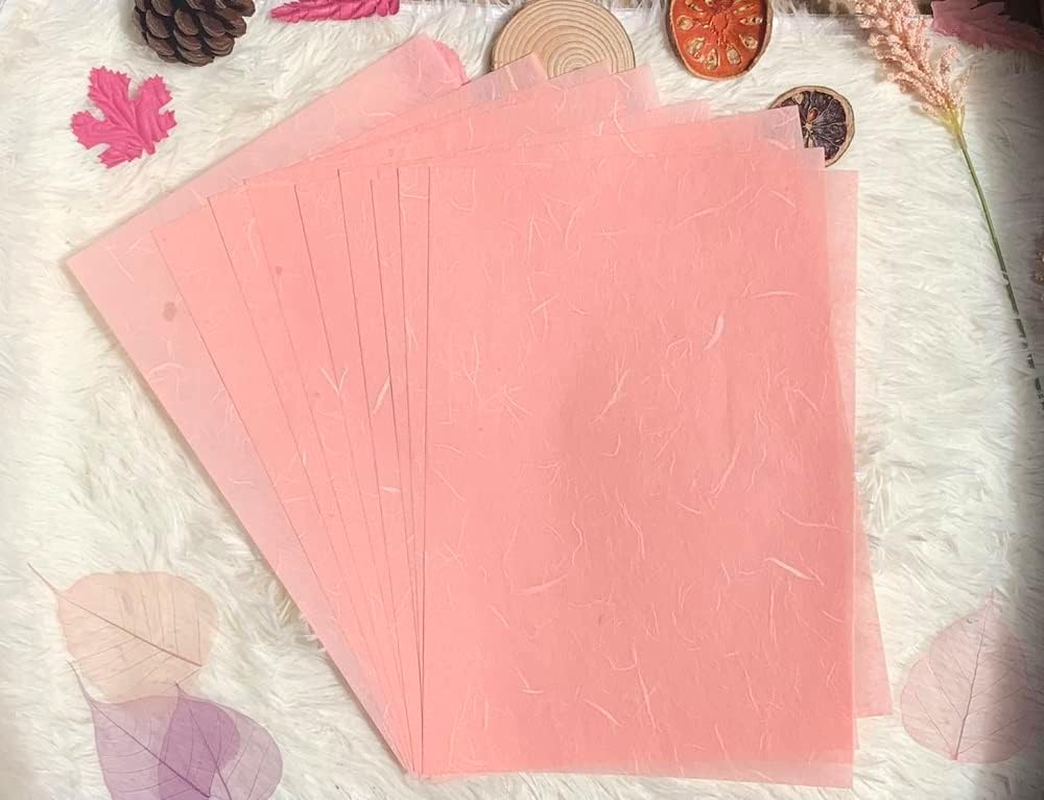 50 Sheets A4 Natural Fiber Mulberry Tree Mulberry Paper Sheets Art Tissue Washi Paper Design Craft Art Origami Suppliers Card Making DIY Crafts (Wedding Tone, A4) - Brown With Multicolor Patterns image number 2