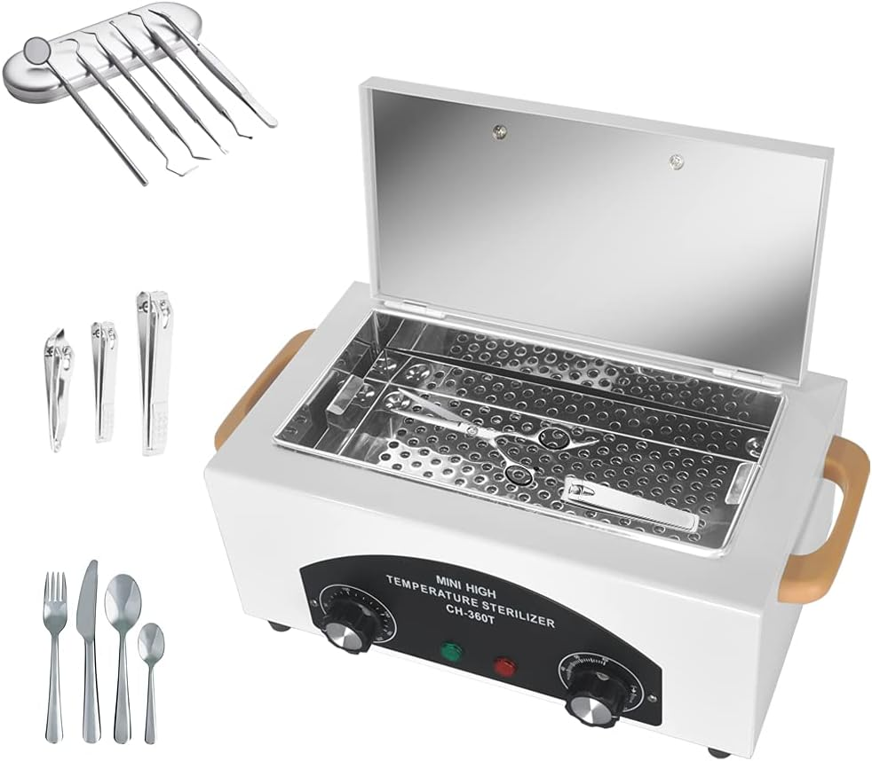 JVSURF High Temperature Metal Tool Cleaning Box Dry Heat Sterilizer with Timer Manicure Pedicure SPA Salon Barber Equipment for Dentist Clinic Lab Sundry Beauty Hair Cut Nail Tools(Uk Plug) White image number 1