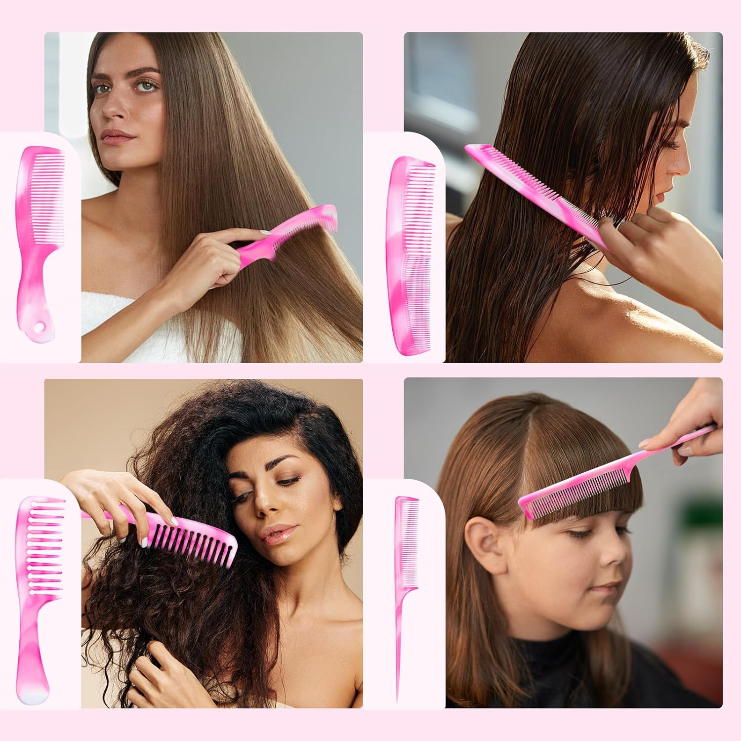 Havenease-4-Piece Multi-Style Hair Comb Set, Rat Tail Comb and Wide Tooth Detangling Comb with Barber Brush, Anti-Static Hair Combs for Women & Men, Professional Styling Kit for Daily Use image number 4