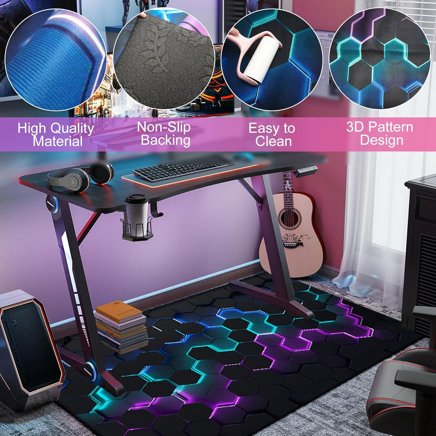 Game Area Rug for Boy Room, Non-Slip Gaming Geometric Play Mat for Playroom Bedroom, 3D Colorful Gamer Activity Centerpiece Area Rugs Floor Mat Carpet Decorative (Color 3, 120X160Cm)