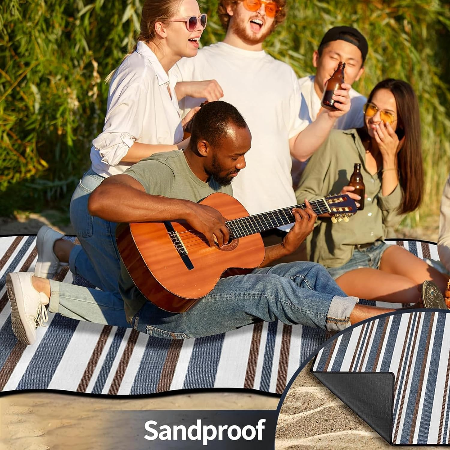 Zalizr Extra Large Waterproof Picnic Blanket, 200 X 200 CM, Foldable 3-Layer Outdoor Mat for 6-8 Adults, Portable Picnic Mat with Carry Strap for Camping, Beach, Park, Grass & Indoor Use