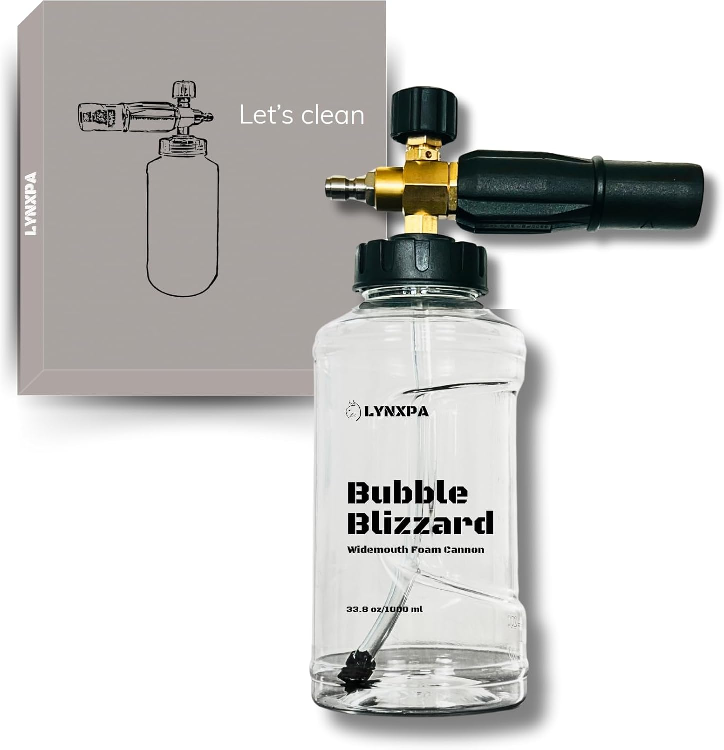 LYNXPA Bubble Blizzard Premium Foam Cannon for Pressure Wahsers, Wide-Mouth Crystal Clear Design, Fully Recyclable Bottle, 1/4 Inch QC, 3300 PSI, Ideal for Car, Boat, and Home Wash image number 3