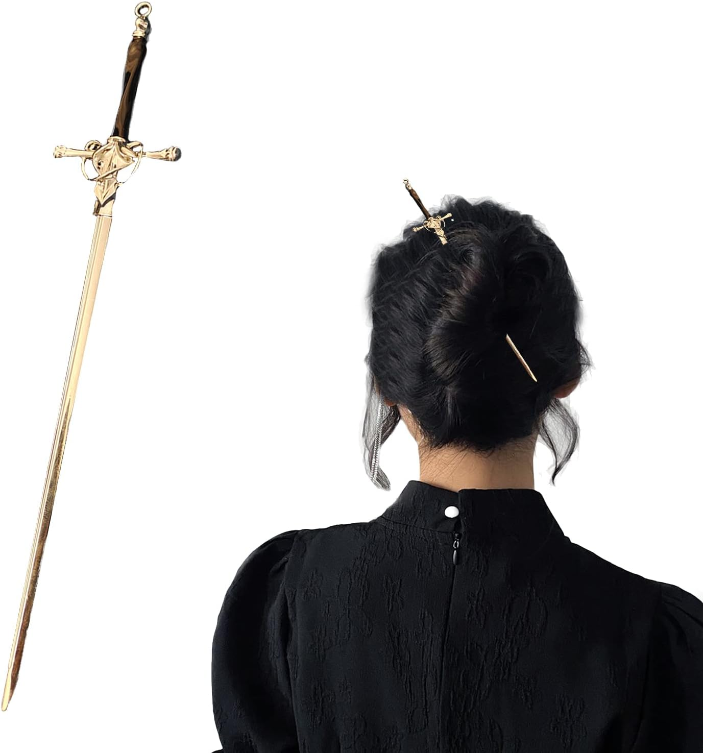 Ancient Style Sword Hair Chopsticks,Chinese Style Hair Pin Sword Hair Sticks for Bun Hair Accessories for Women Girls Long Hair,Gold Black