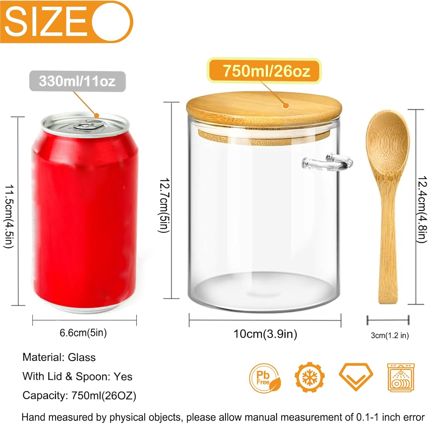 Glass Jars with Airtight Lid and Spoon, Glass Food Storage Jars Containers, Overnight Oats Containers with Lids, Decorative Kitchen Jars for Coffee/Tea/Sugar/Spice, Bath Salt Containers 750ML 1PCS image number 5