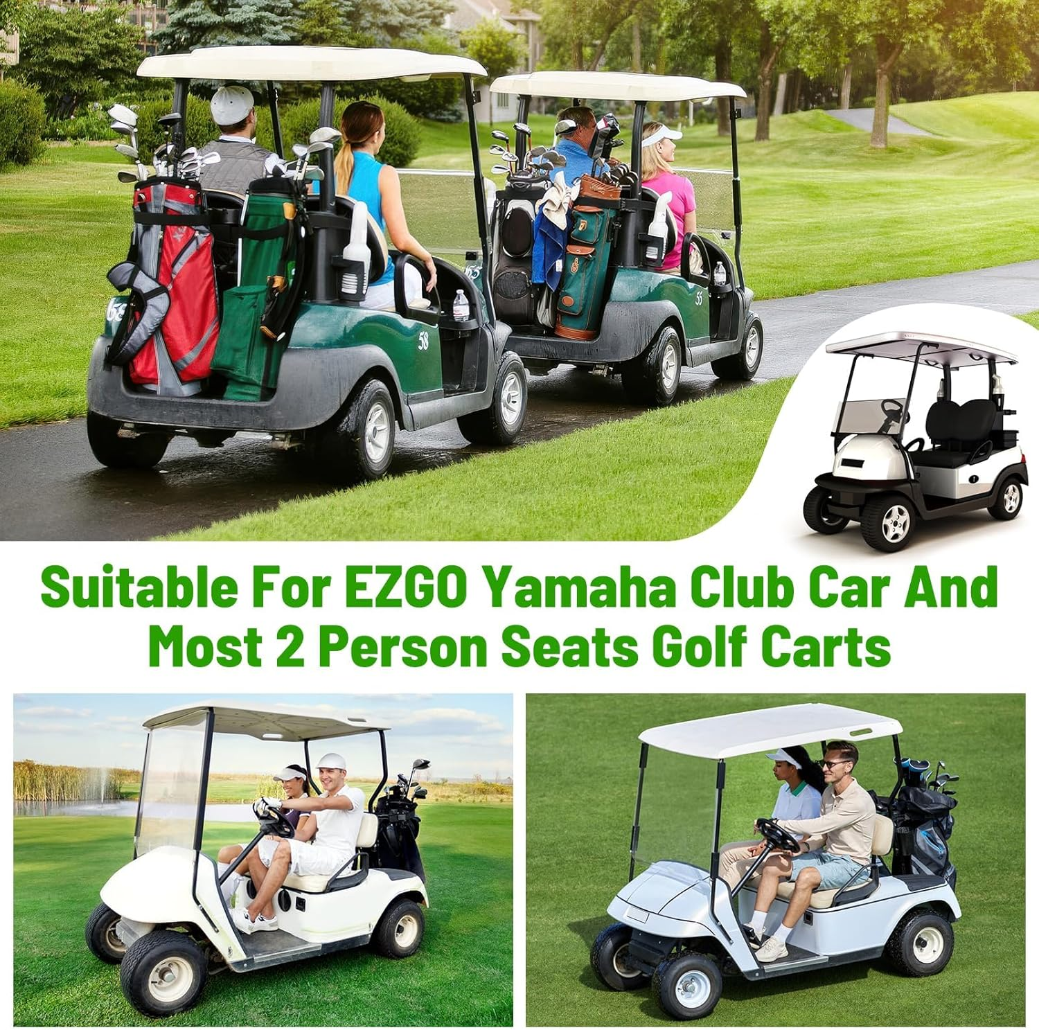 Universal Golf Cart Seat Covers with 4 Pockets, 128X80Cm Waterproof Seat Protector with Non-Slip Bottom for EZGO Yamaha Club Car, 2-Person Golf Cart Accessories with Storage Pockets image number 1