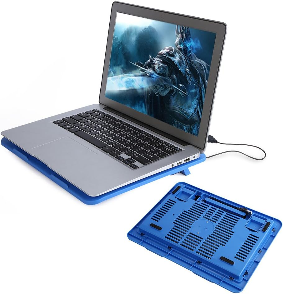 Bewinner Quiet Notebook Cooling Pad Air-Cooled Chill Mat for 14 Inch or Smaller Laptops Adjustable Stand with External Fan Heatsink Blue