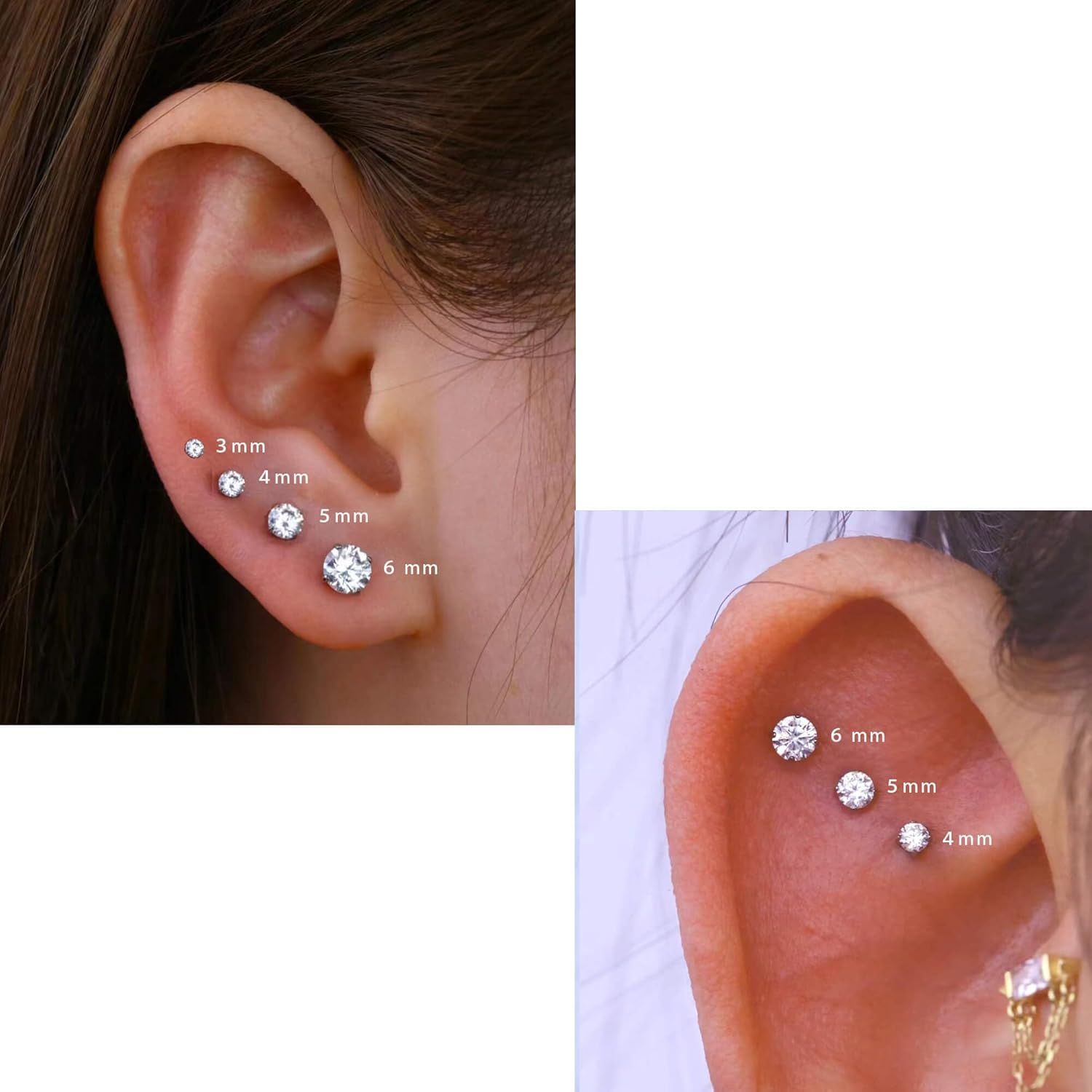 QXXPVV 16G 18G Flat Back Earrings Stud Stainless Steel Extended Internally Thread Tragus Labret Nose Cartilage Lip Medusa Conch Body Piercing Jewelry Hypoallergenic for Women Men image number 6