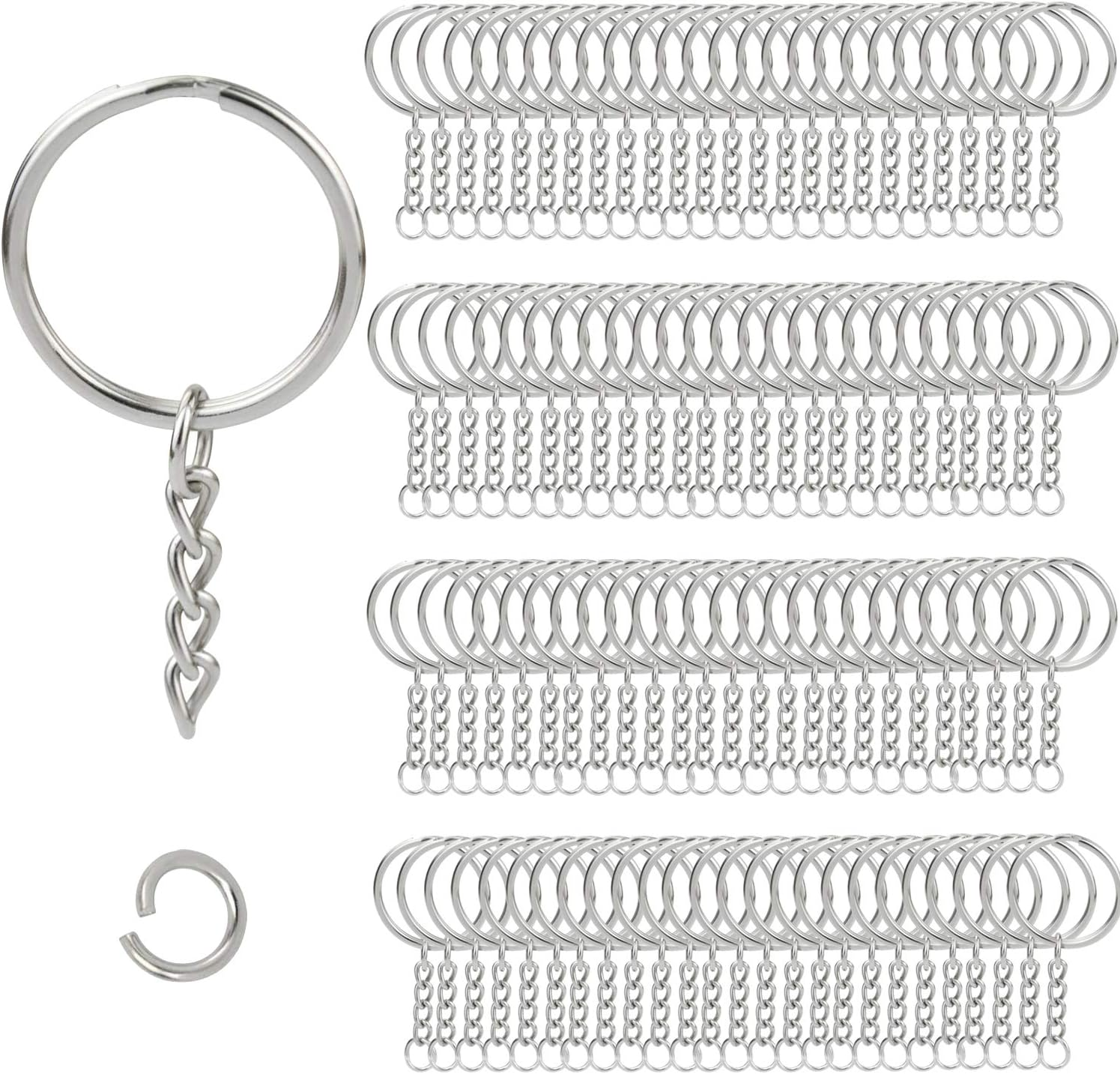 100Pcs Metal Split Key Chain Rings with Chain Silver Key Ring and Open Jump Rings Bulk for Crafts DIY (1"/25Mm) image number 2