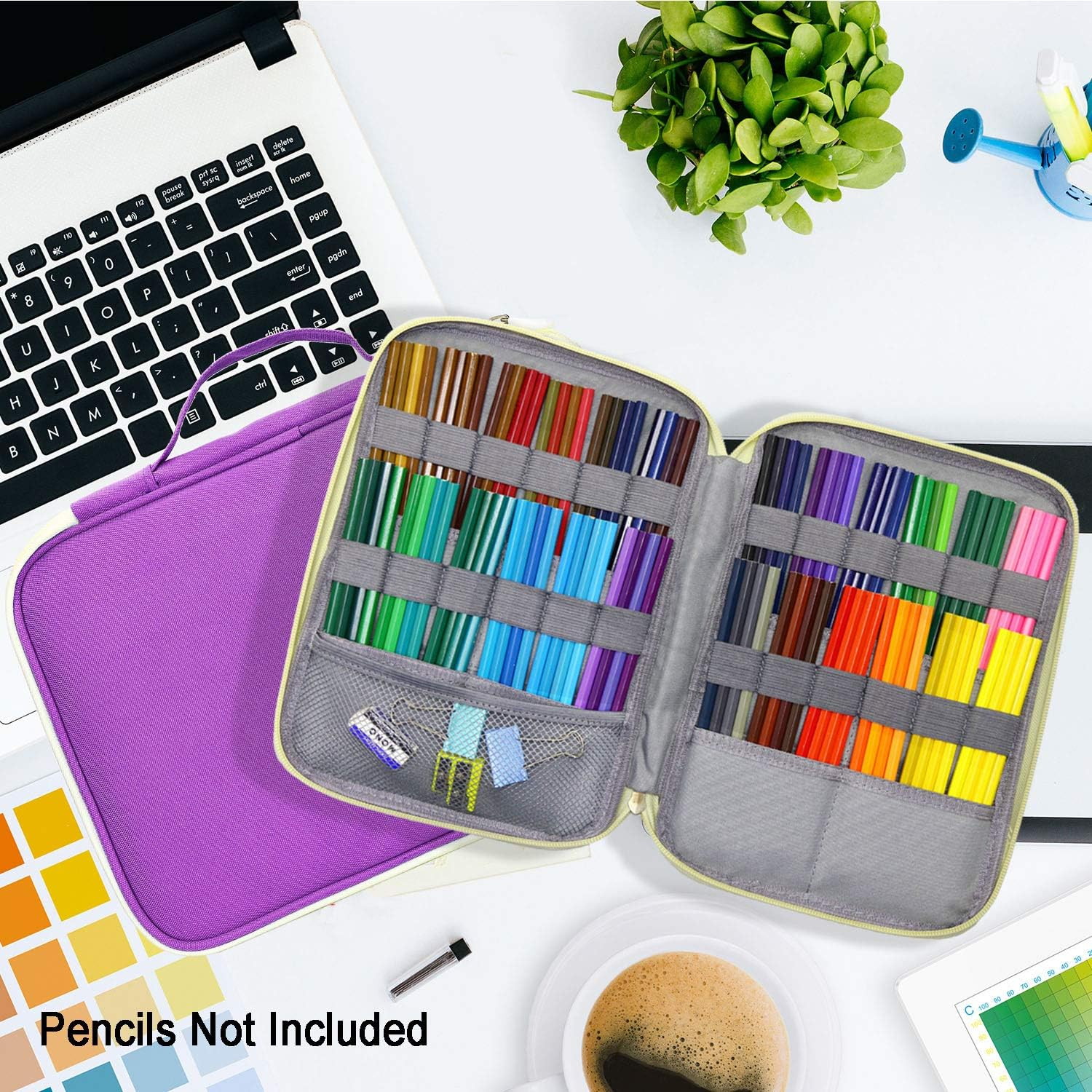 YOUSHARES 96 Slots Colored Pencil Case, Large Capacity Pencil Holder Pen Organizer Bag with Zipper for Prismacolor Watercolor Coloring Pencils, Gel Pens & Markers for Student & Artist (Purple)