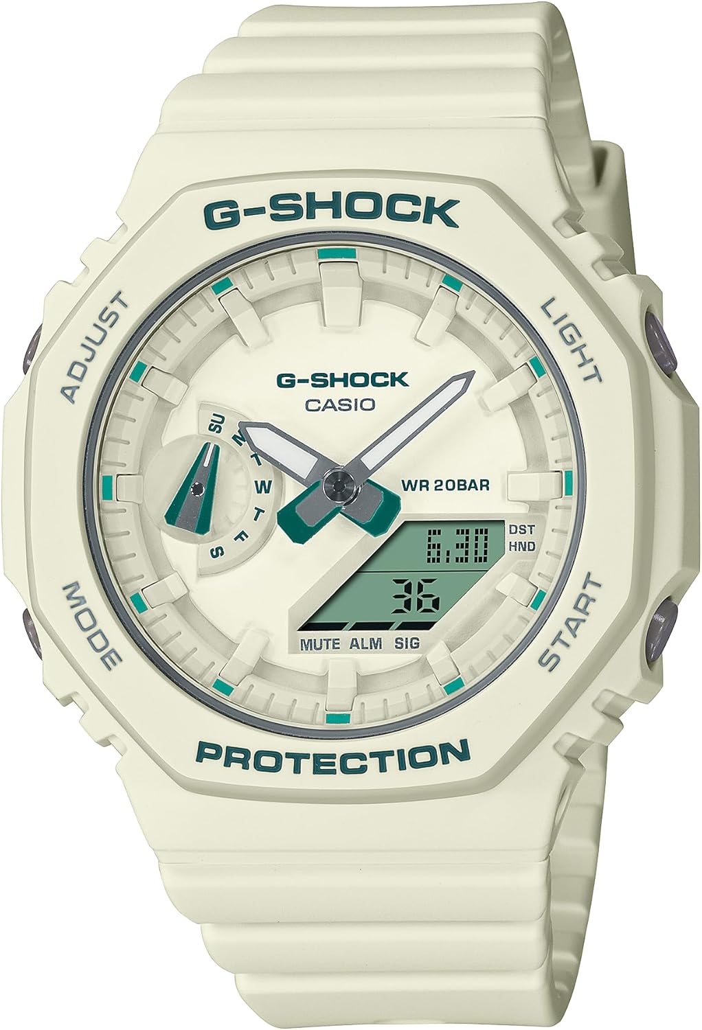 Casio G-Shock GMAS2100GA-7A S-Series Digital-Analogue off White Strap Unisex Watch, off White Dial, 46.2 &times; 42.9 &times; 11.2 Mm Size