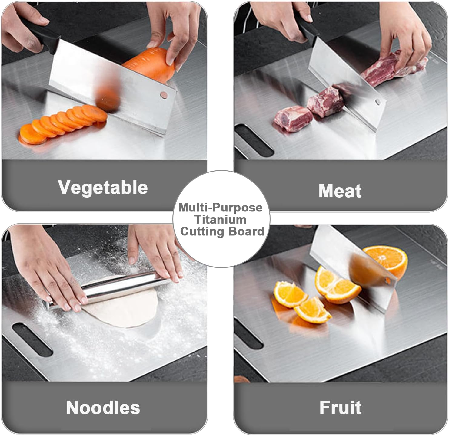 3 Pack Stainless Steel Board - 100% Pure SUS304 Double Sided Chopping Boards for Kitchen, Dishwasher Safe, Ideal for Meat, Vegetables, Fruits, Home & Outdoor Use image number 4