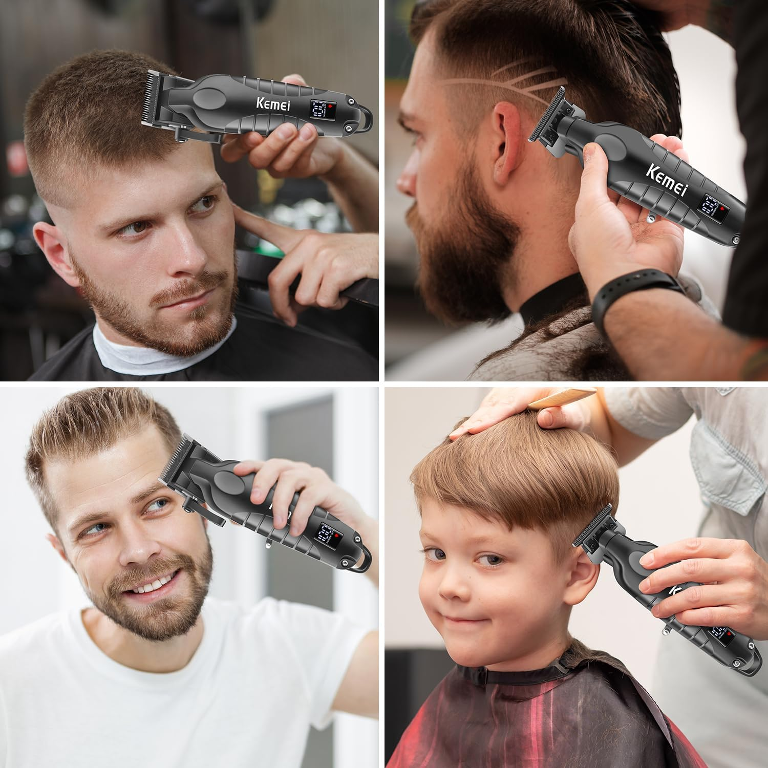 KEMEI Professional Hair Trimmer and Trimmer Set, Electric Hair Trimmer for Men, Cordless Barber Clippers Trimmer, Zero Gap T-Blade Hair Trimmer, Wireless Rechargeable