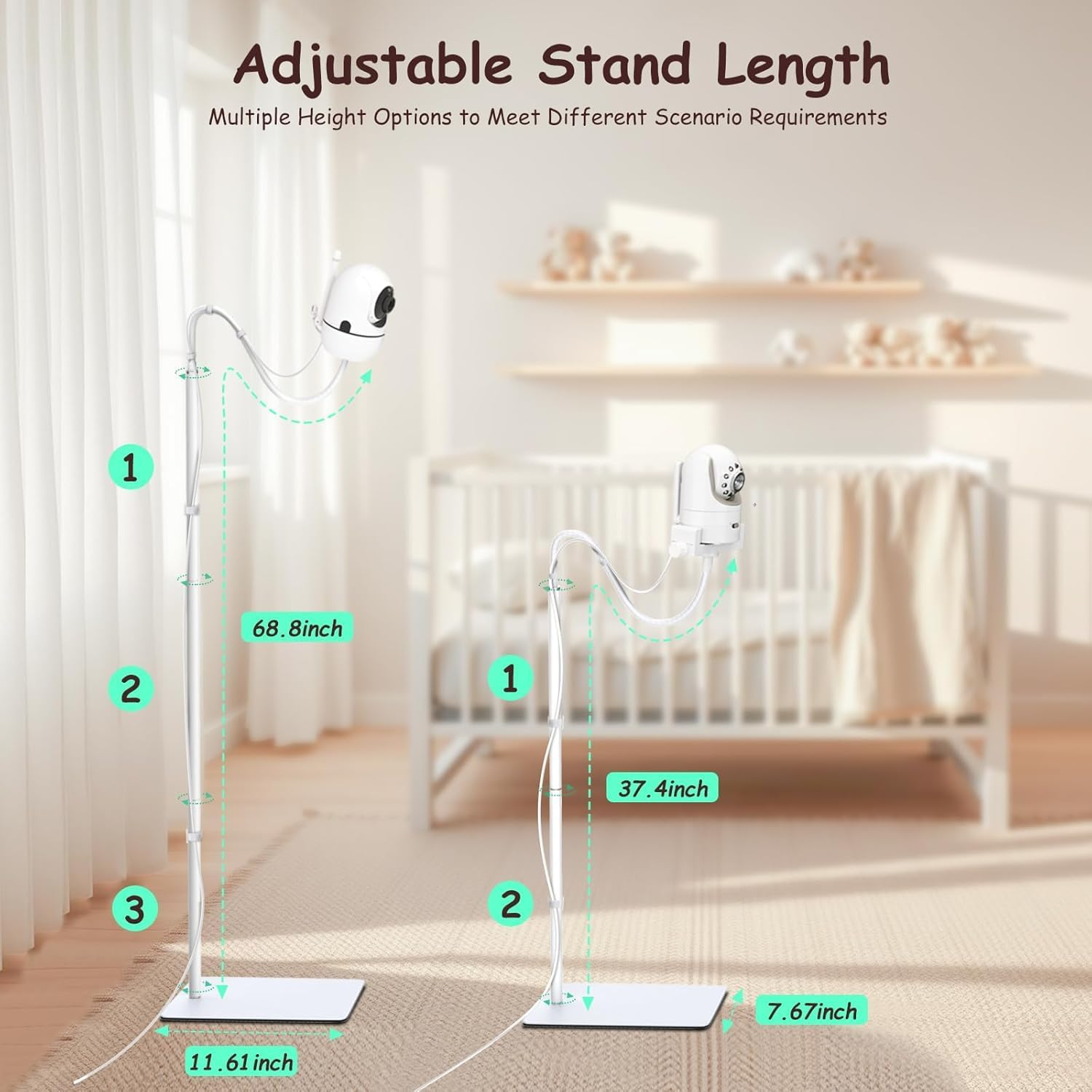 Baby Monitor Floor Stand Holder Mount for Nanit Pro & Flex Stand,Infant Optics,Vtech Vm901/Vm819,Momcozy,Hellobaby,Owlet Cam/Cam 2,And Camera with 1/4" Threaded Hole,Keep Baby Away from Touching image number 3
