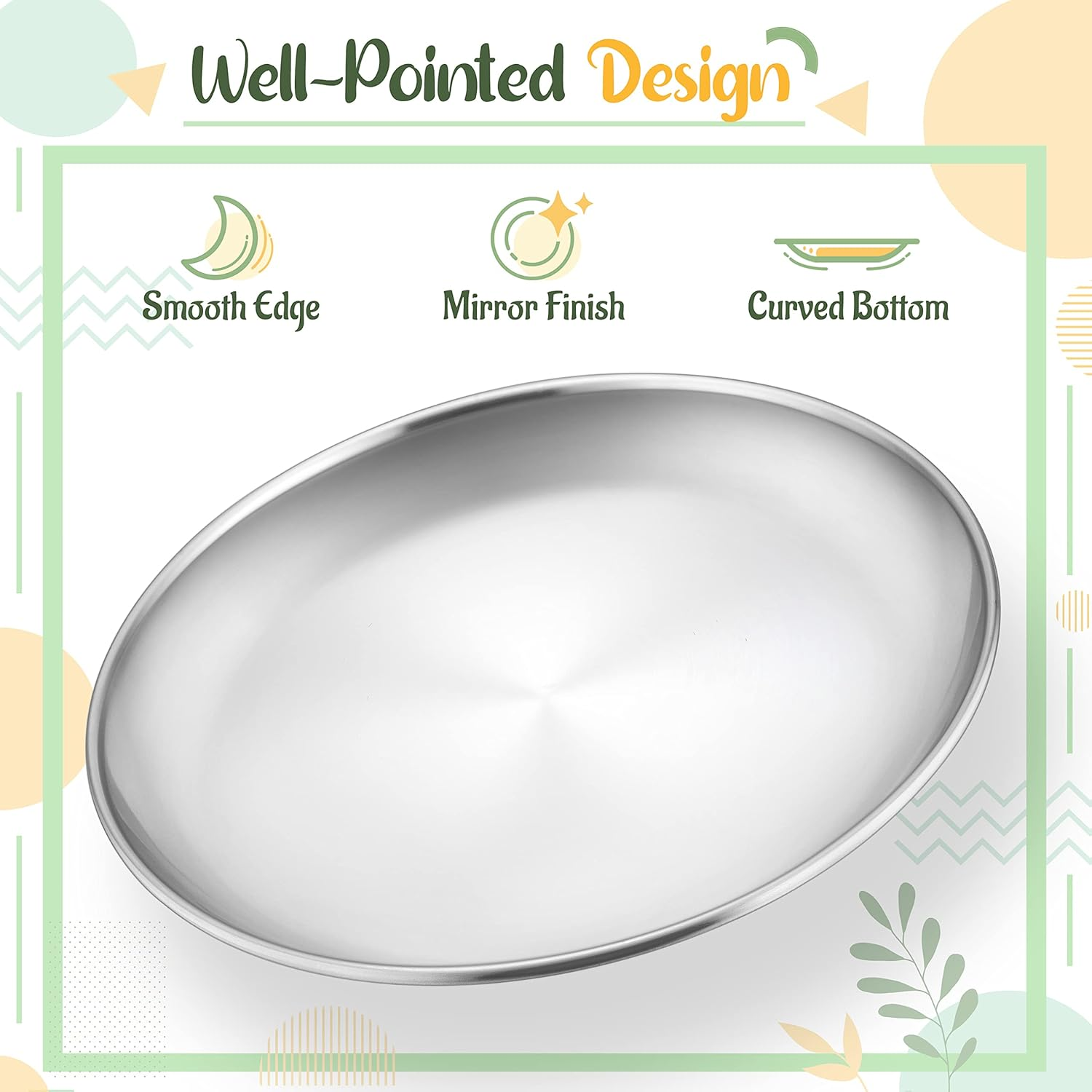 Haware 4-Piece 18/8 Stainless Steel Plates, Metal 304 Dinner Dishes for Kids Toddlers Children, 9 Inch Feeding Serving Camping Plates, Reusable Dinnerware, Shatterproof & Non-Toxic, Dishwasher Safe image number 6