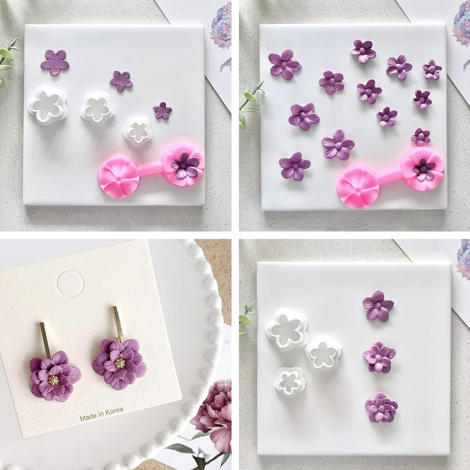 Flower Petal Clay Cutters - 3Pcs Polymer Clay Cutters for Earrings Making with 1Pc Petal Press Mold - Jewelry Making Tools - Leaf1 image number 3