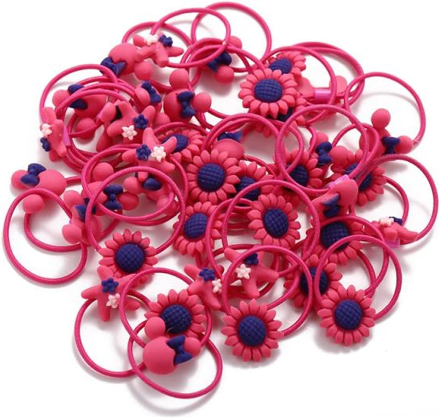 Hair Bobbles for Girls, Rubber Bands for Newborns, Kids Hair Ties, Thin Ropes, Ponytail Holder for Toddlers, Elastic Hair Bands with Cute Cartoons (45 Pieces Dark Pink Beach) image number 5