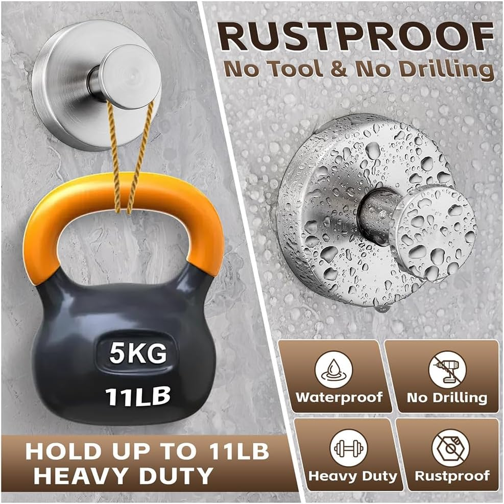 4 Pack Suction Cup Hooks for Shower, Towel Hooks for Bathroom Kitchen Glass Mirror Tile, Stainless Steel Suction Hooks for Hanging Towel Coat image number 4