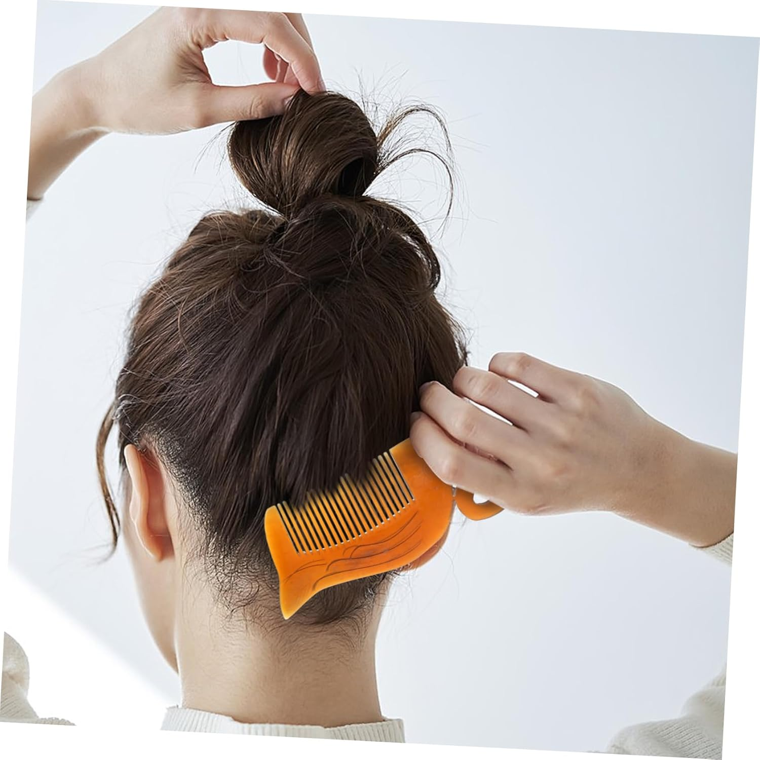 IWOWHERO Ox Horn Comb Double Sided Carved Swan Shape Static Hairdressing Tool Portable Hair Smoothing Comb for Home and Travel with Unique Chic Design image number 1