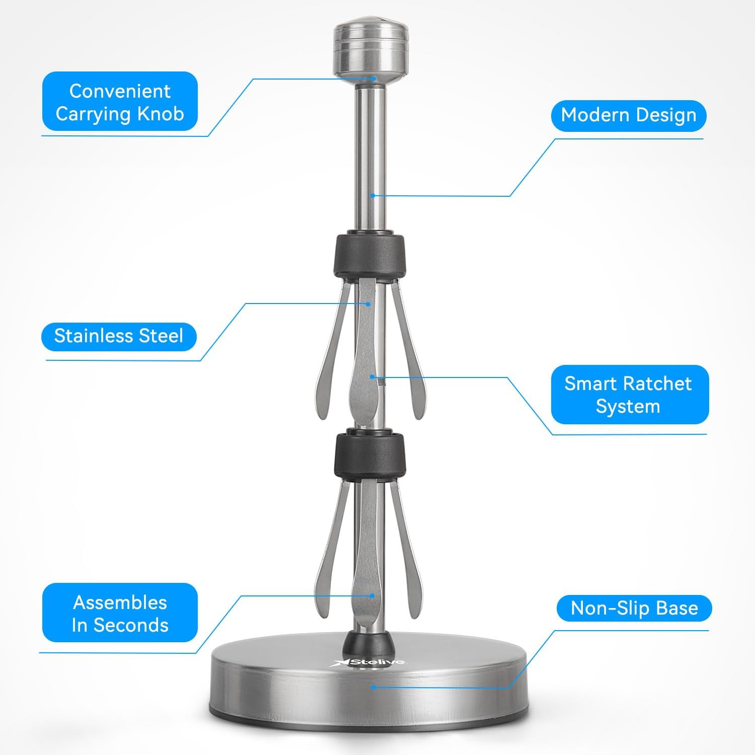 Stelive 11 Inch Paper Towel Holder, One-Handed Pull & Tear, Stainless Steel, Free-Standing Kitchen Roll Holder, Weighted Paper Towel Dispenser with Suction Cups Base, Suit for Any Roll Size (Silver) image number 6