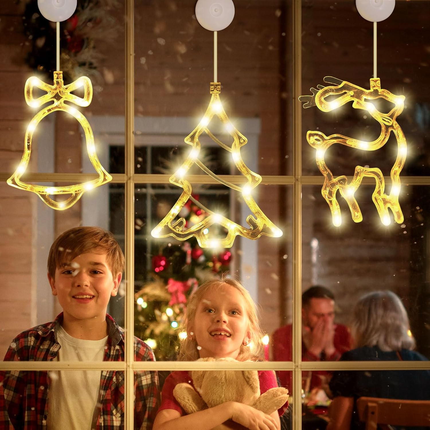 Bigqin 3PCS LED Christmas Lights, Elk Bell Window Lights with Suction Cups, Battery Type Christmas Decoration Curtain Lights, Christmas Tree Lights for Bedroom Room Outdoor (Battery NOT Included) image number 1