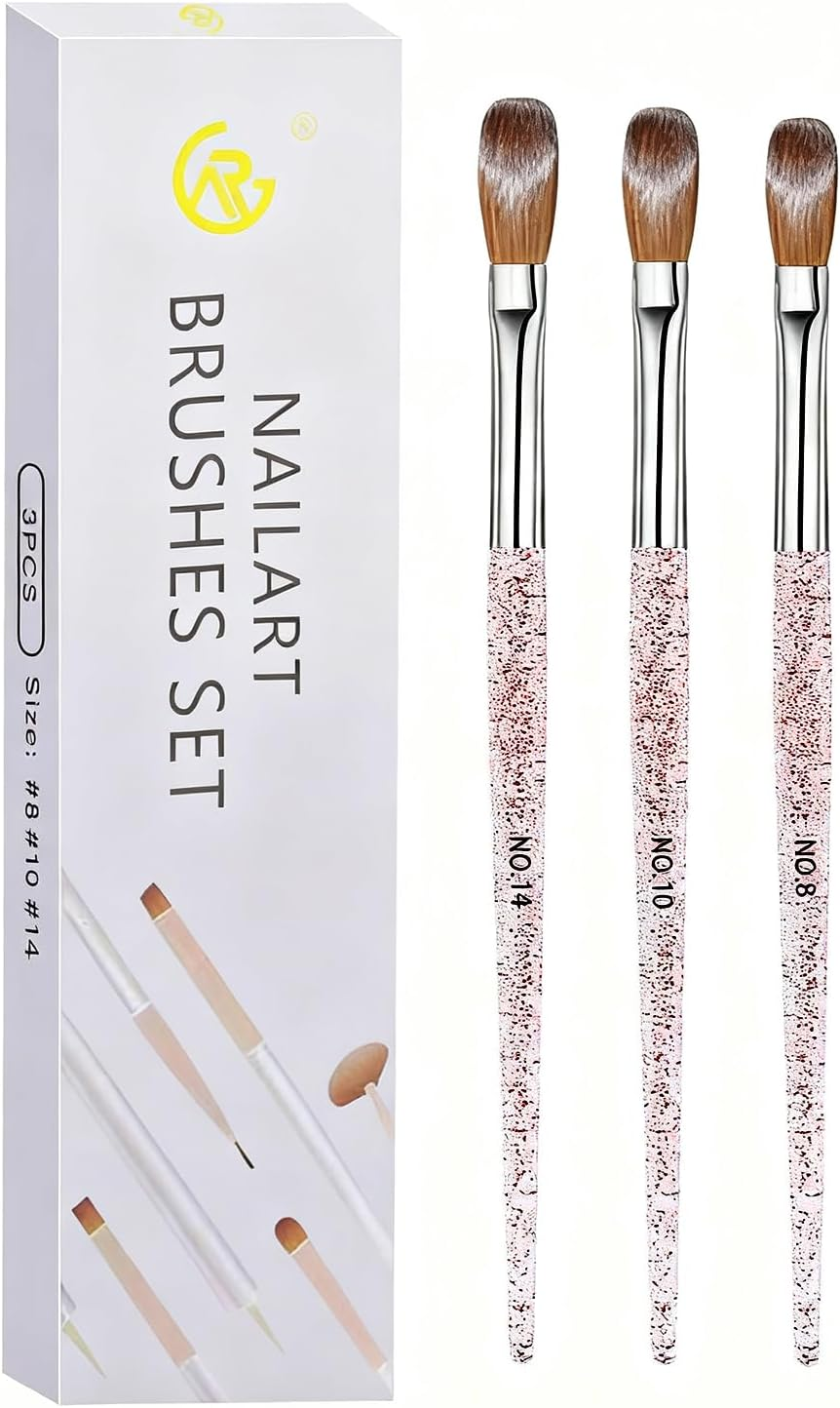 Acrylic Nail Brush Set (3 Pcs, Sizes 8/10/14), Professional Nail Brushes for Application Acrylic Powder Nail Art Extension and 3D Nails Carving for DIY Home Salon Nail Art Manicure Tool image number 5