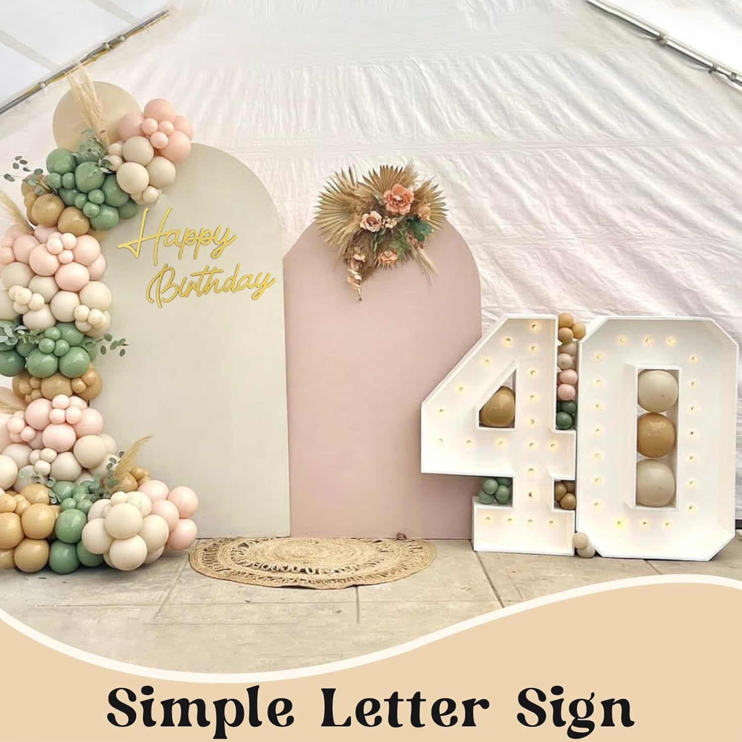 Happy Birthday Wooden Sign with Gold Painted Cutout Wooden Happy Birthday Letters Sign Vintage Rustic Party Decoration Backdrop Wall Photo Prop（Gold） - Gold image number 4
