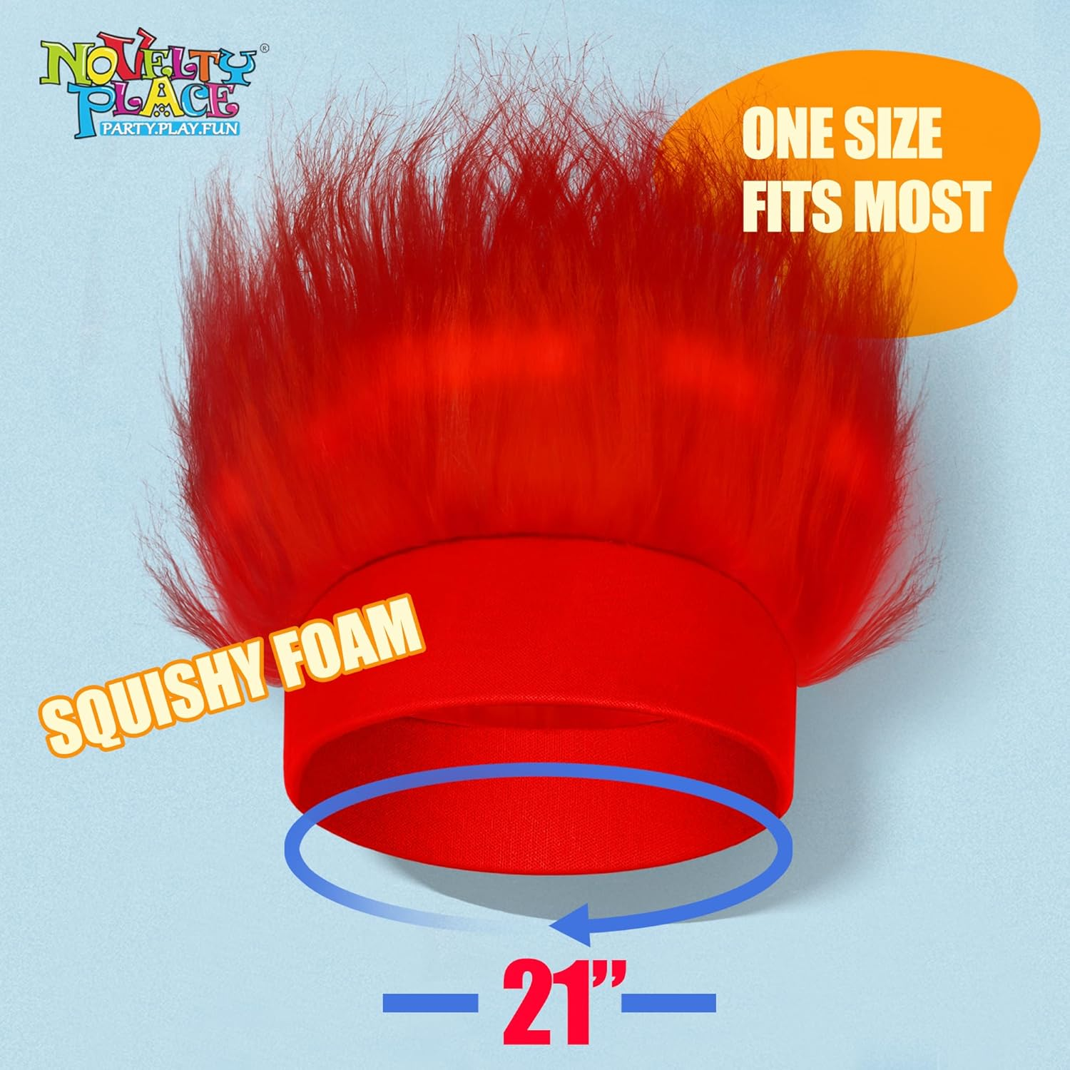 Novelty Place Red Hairy Costume Headband - Fun and Fuzzy Crazy Hair Wig Troll Hair Costume Accessory - Perfect for Sports Parties, Cosplay, Halloween - Fit Kids, Teens and Adults image number 5