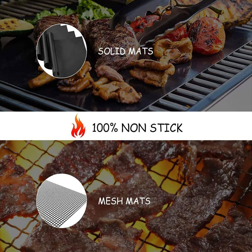 BBQ Grill Mat, 8 Pack(6 Solid Mats * 2 Mesh Mats) Non-Stick BBQ Baking Mats Reusable for Charcoal, Gas or Electric Grill - Easy to Clean, Heat Resistant Barbecue Sheets image number 5